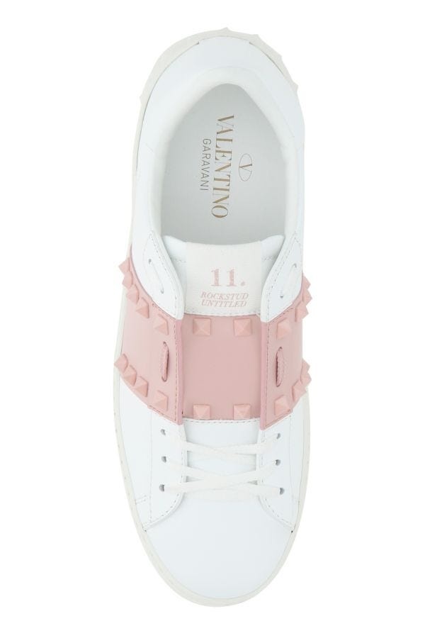 White leather Rockstud Untitled sneakers with powder pink band - 4