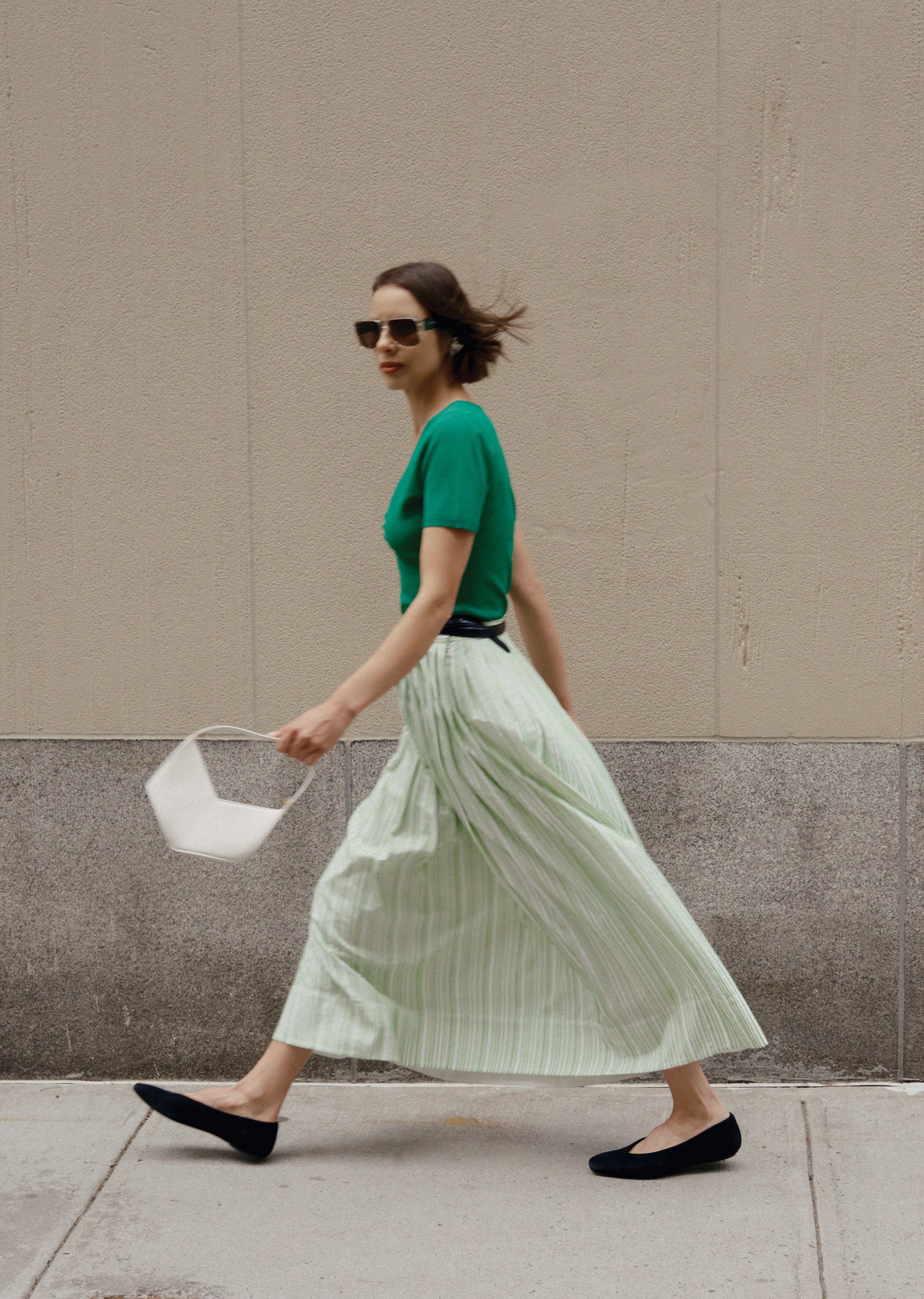 ALEXIA PINTUCK STRIPE SHIRTING PLEATED MAXI SKIRT - 2