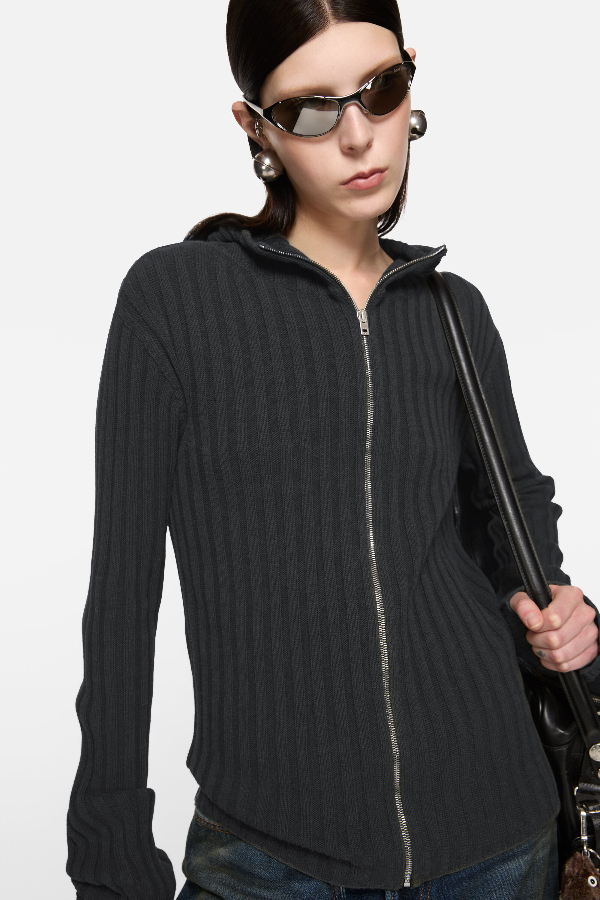 Zip-up hooded cardigan - Dark Grey Melange - 4