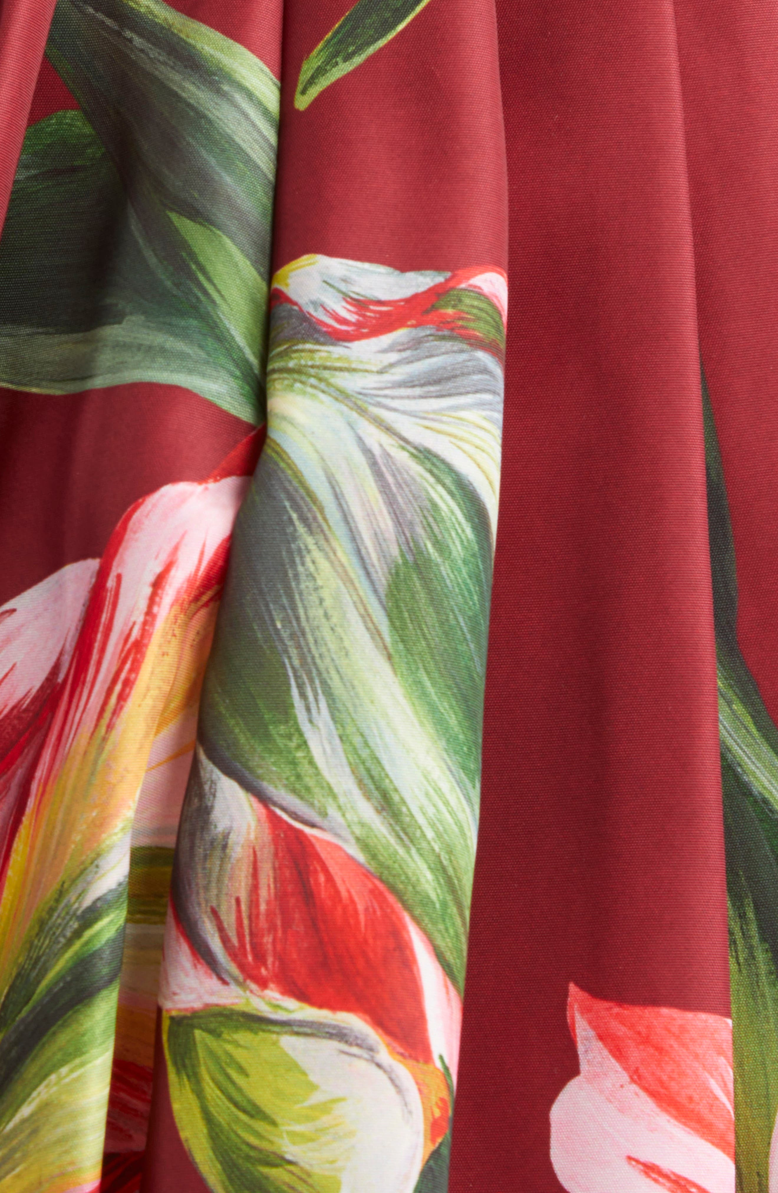 Carolina Herrera Tulip Print Pleated Draped Minidress in Garnet Multi at Nordstrom - 6