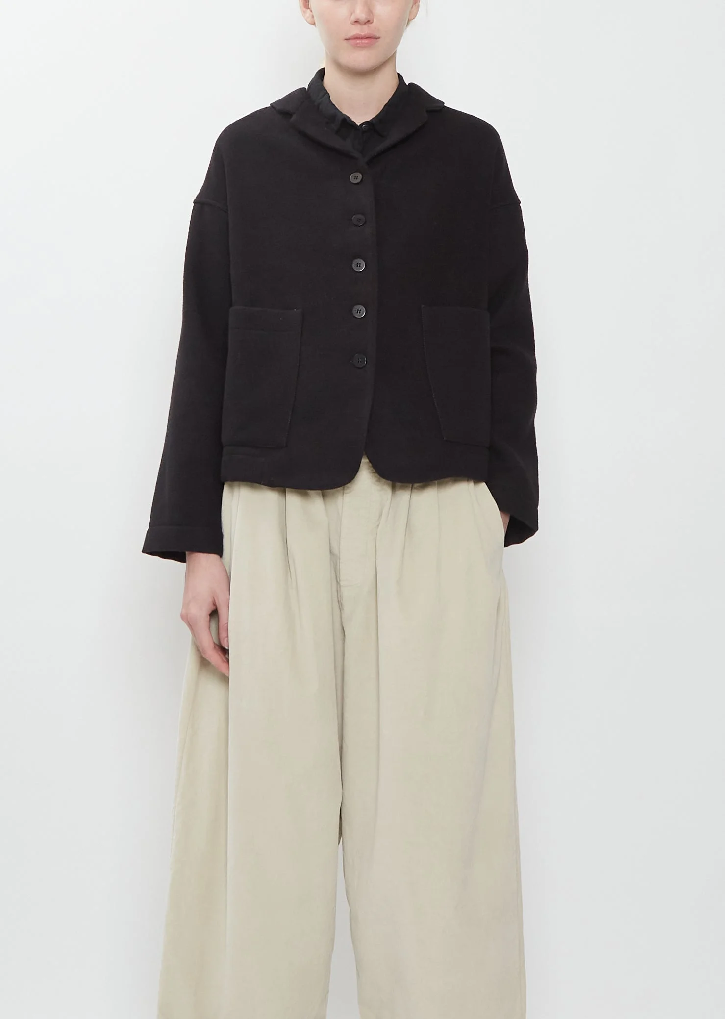 Cotton Blend Soft Loose Blazer — Black - 1