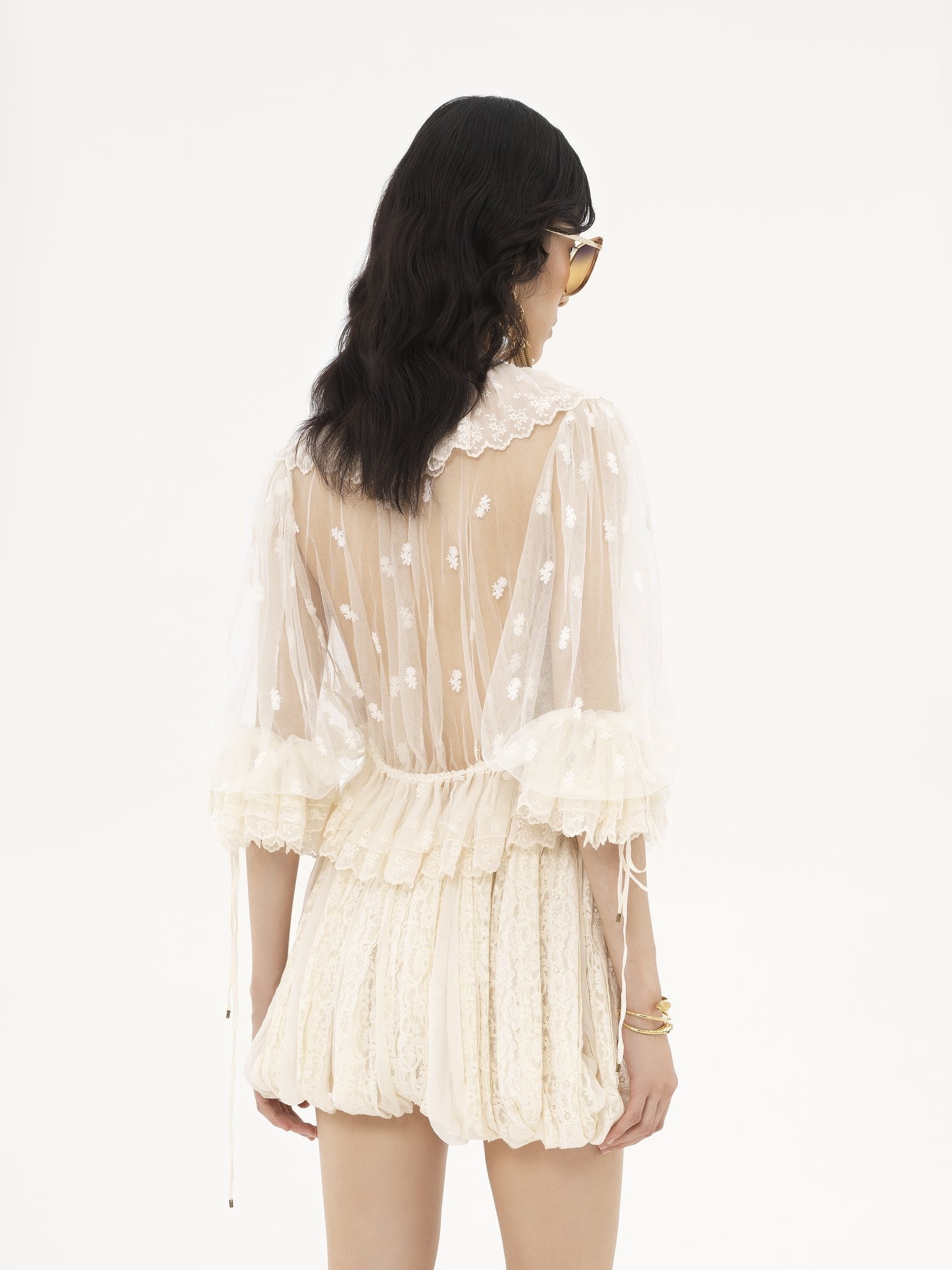 V-NECK RUFFLE TOP IN EMBROIDERED LACE - 6