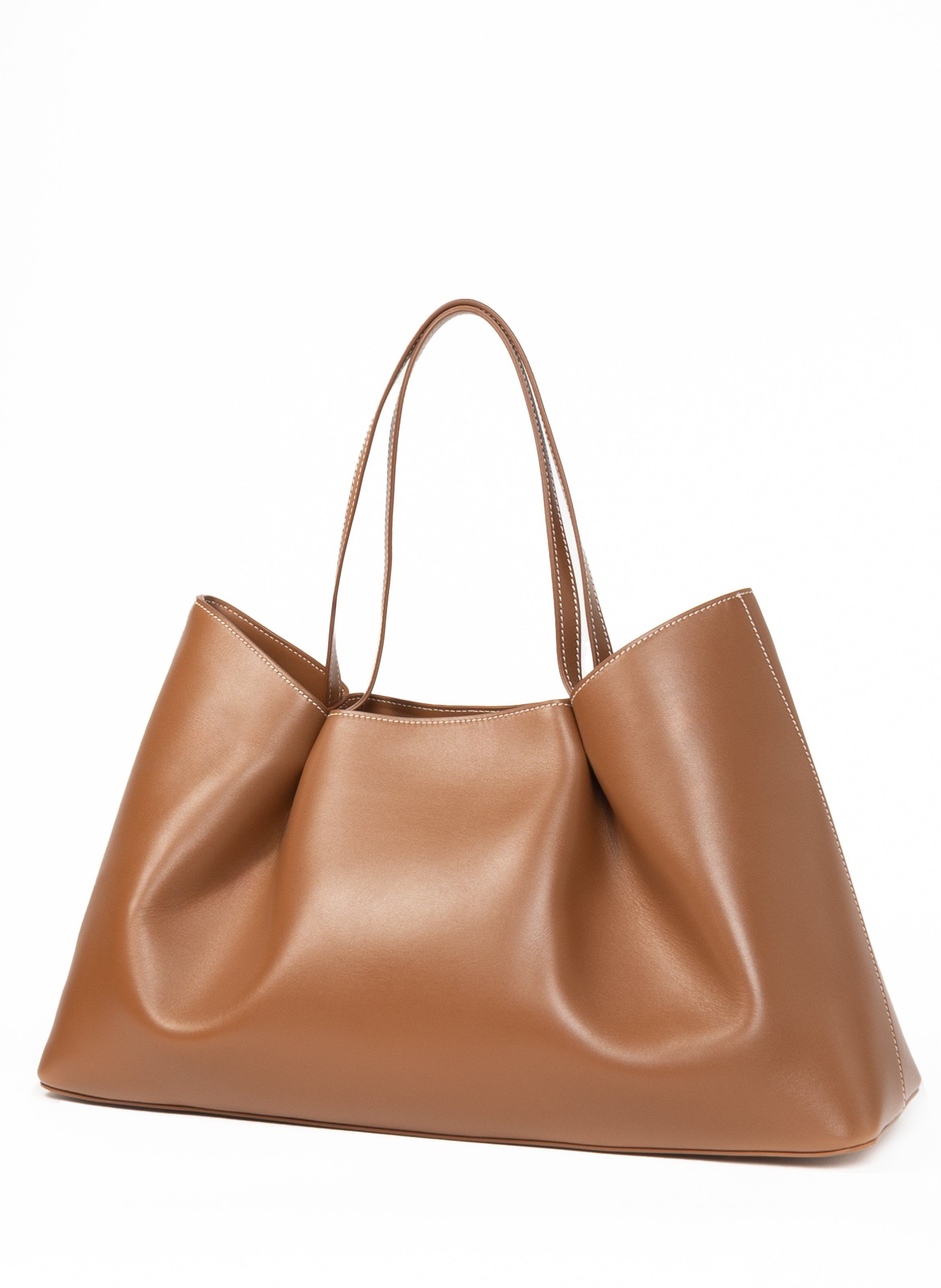 Dimple Tote Leather Cognac/White Stitches - 3