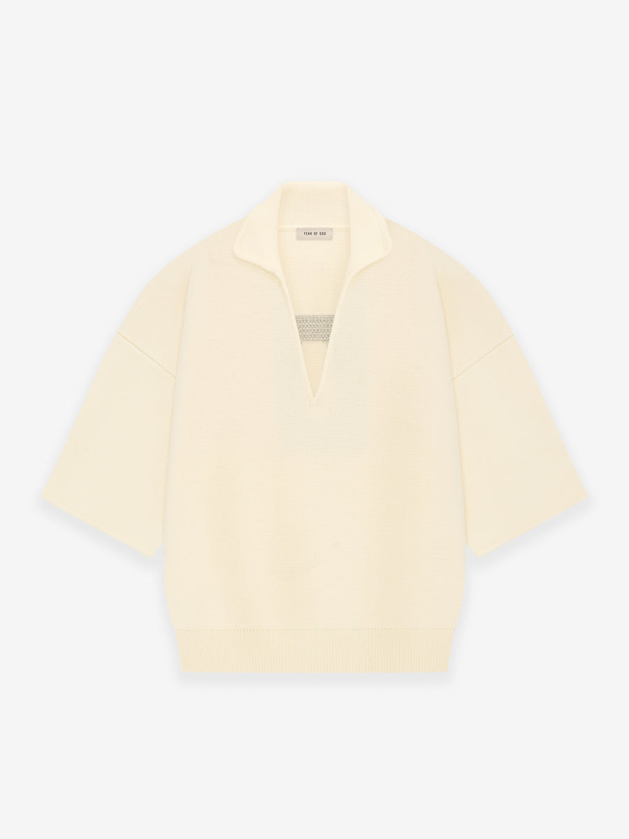 Wool 3/4 Sleeve Polo Sweater - 2