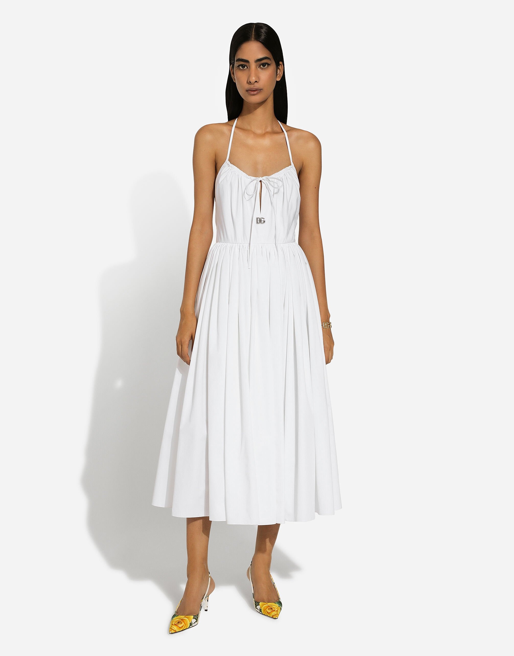 Midi cotton dress with circle skirt - 5