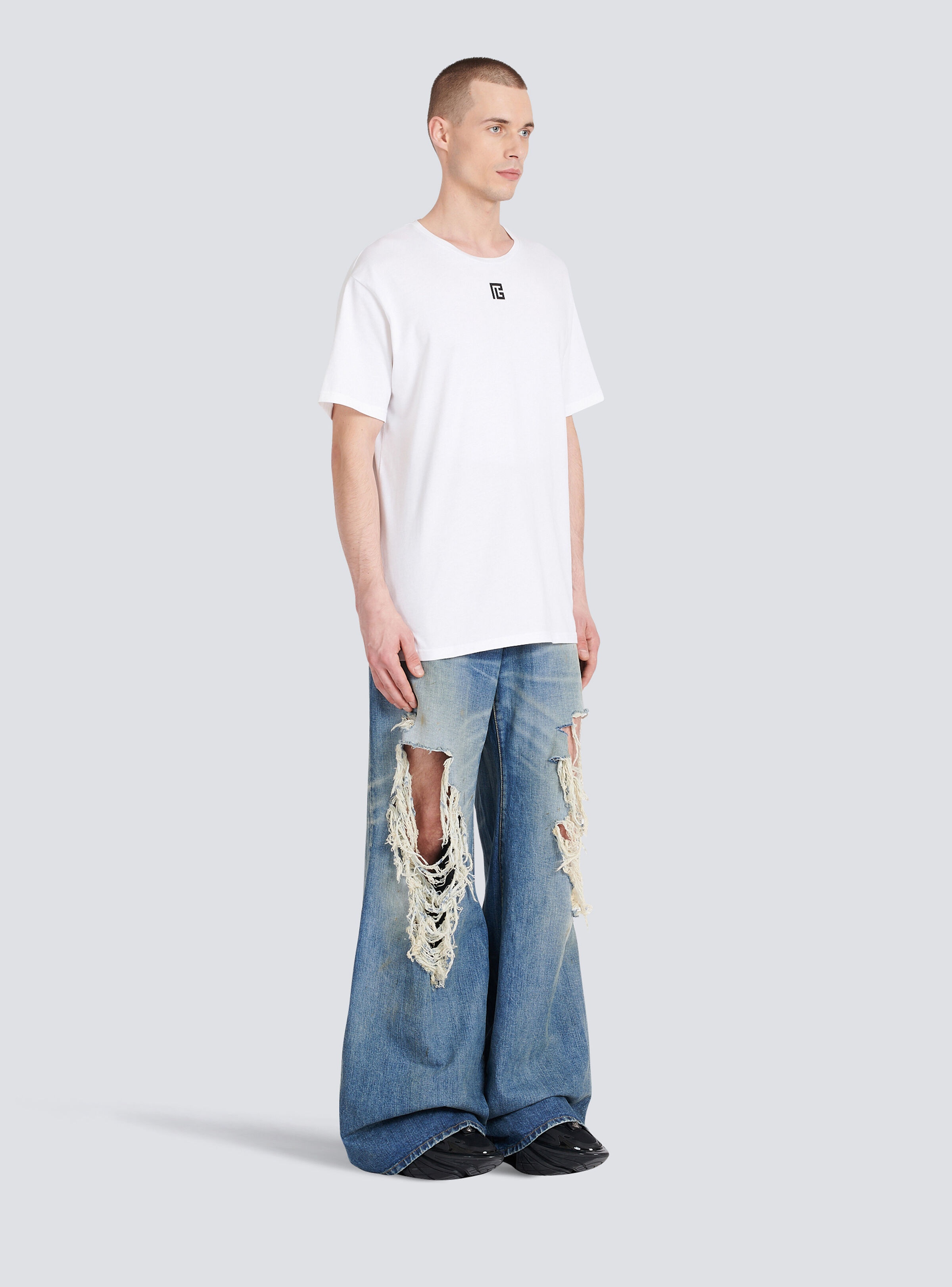 Oversized cotton T-shirt with maxi Balmain logo print - 5