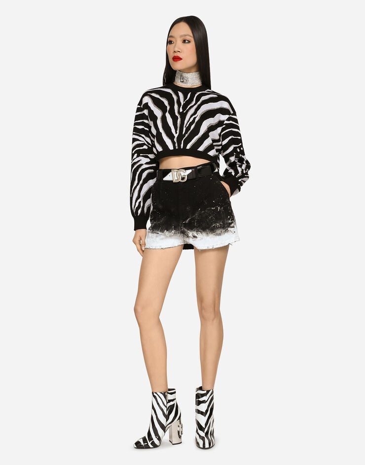 Cropped silk jacquard sweater with zebra design - 3