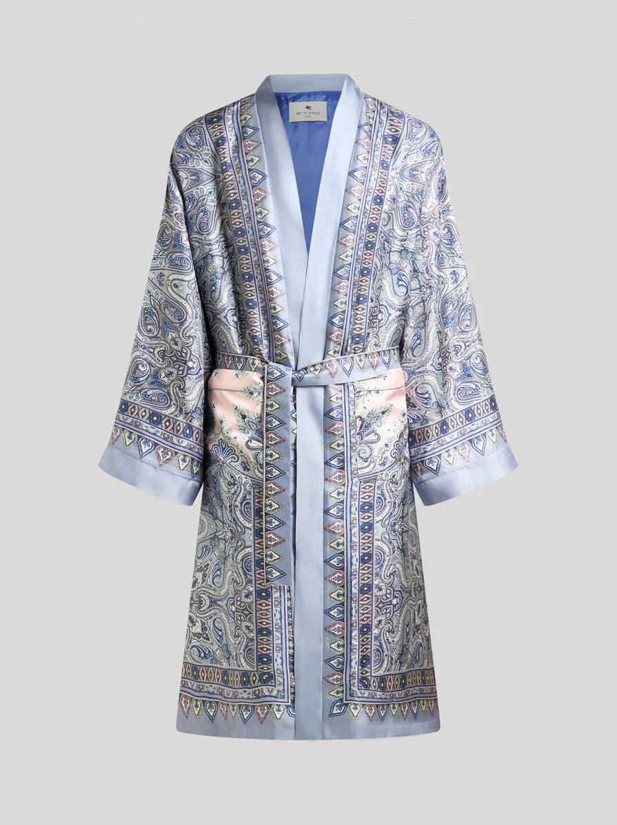 SILK ROBE WITH PLACED POCKET-SQUARE PAISLEY PRINT - 1
