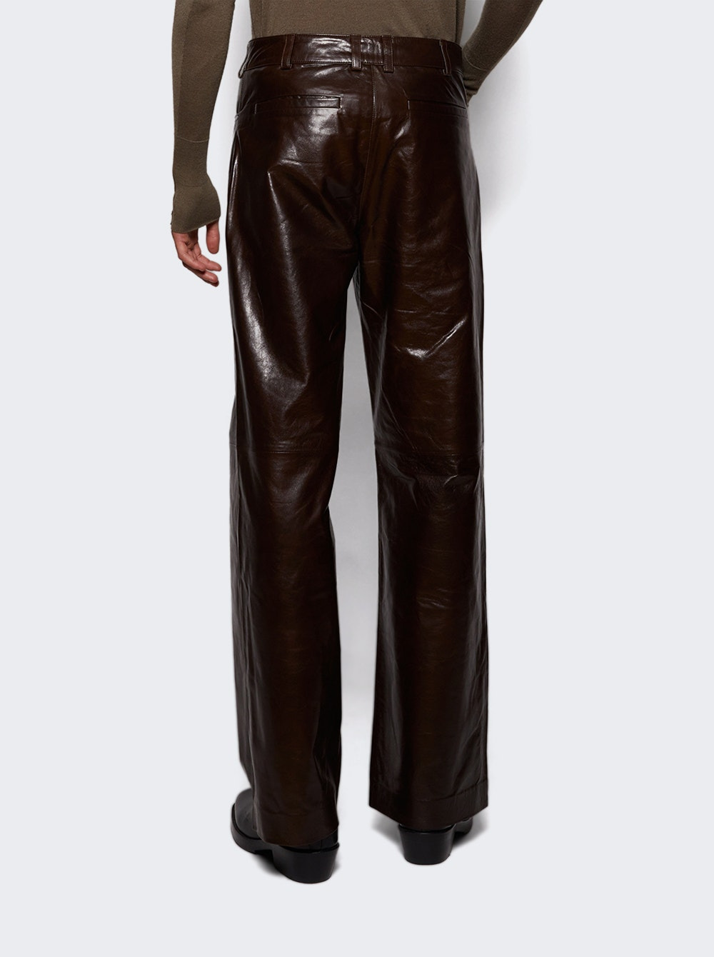 Leather Straight Leg Pant Dark Brown - 4