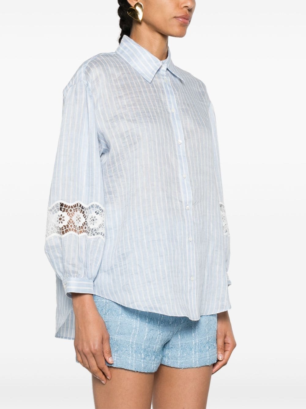 pinstriped linen-blend shirt - 3