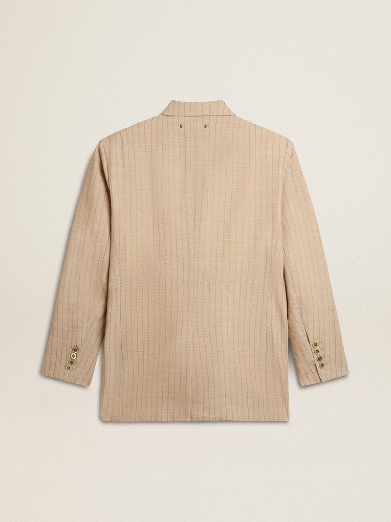 Women’s dark beige double-breasted blazer with button fastening 6