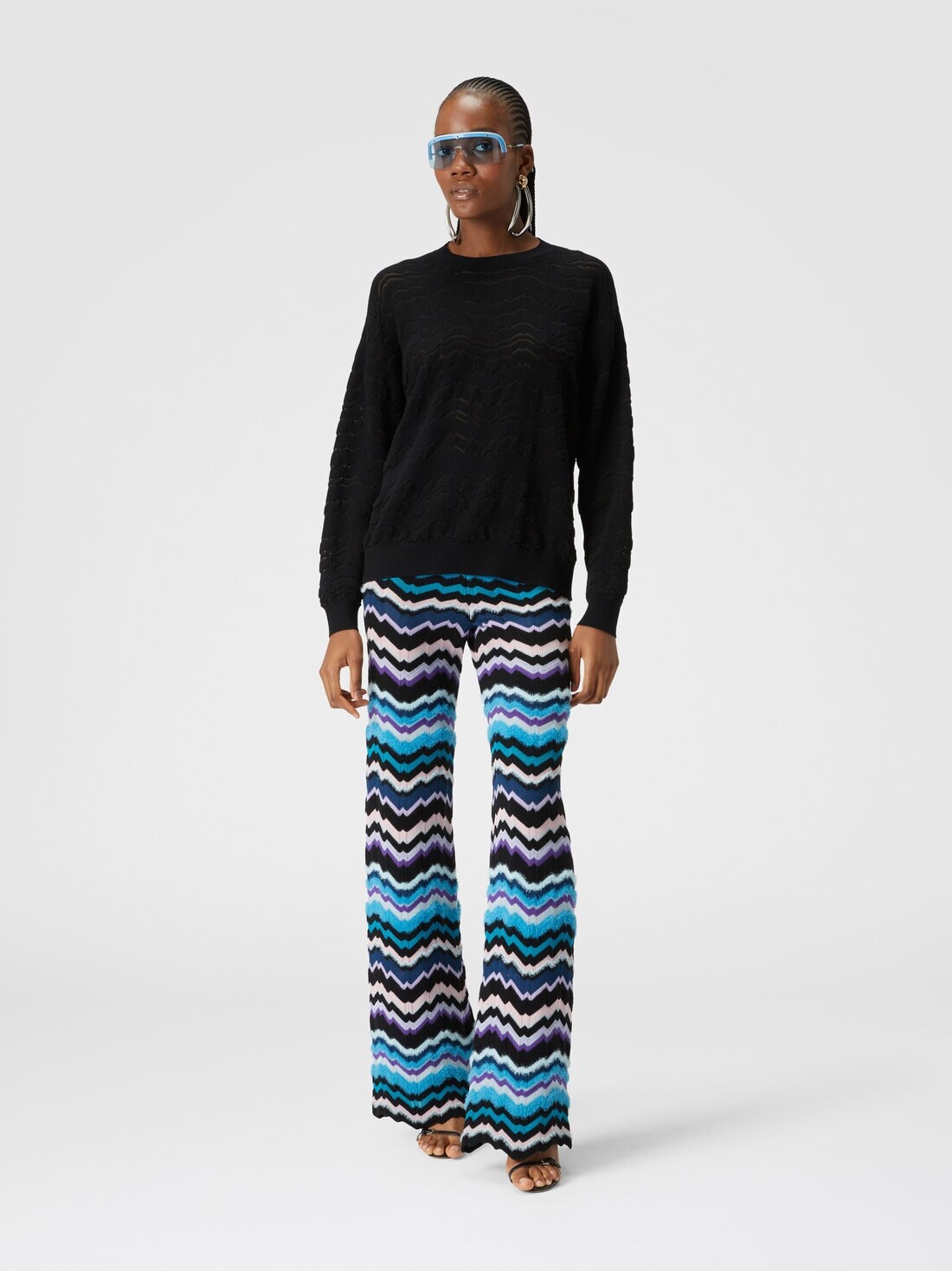 Trousers with Greek zig zag motif in viscose and wool - 2