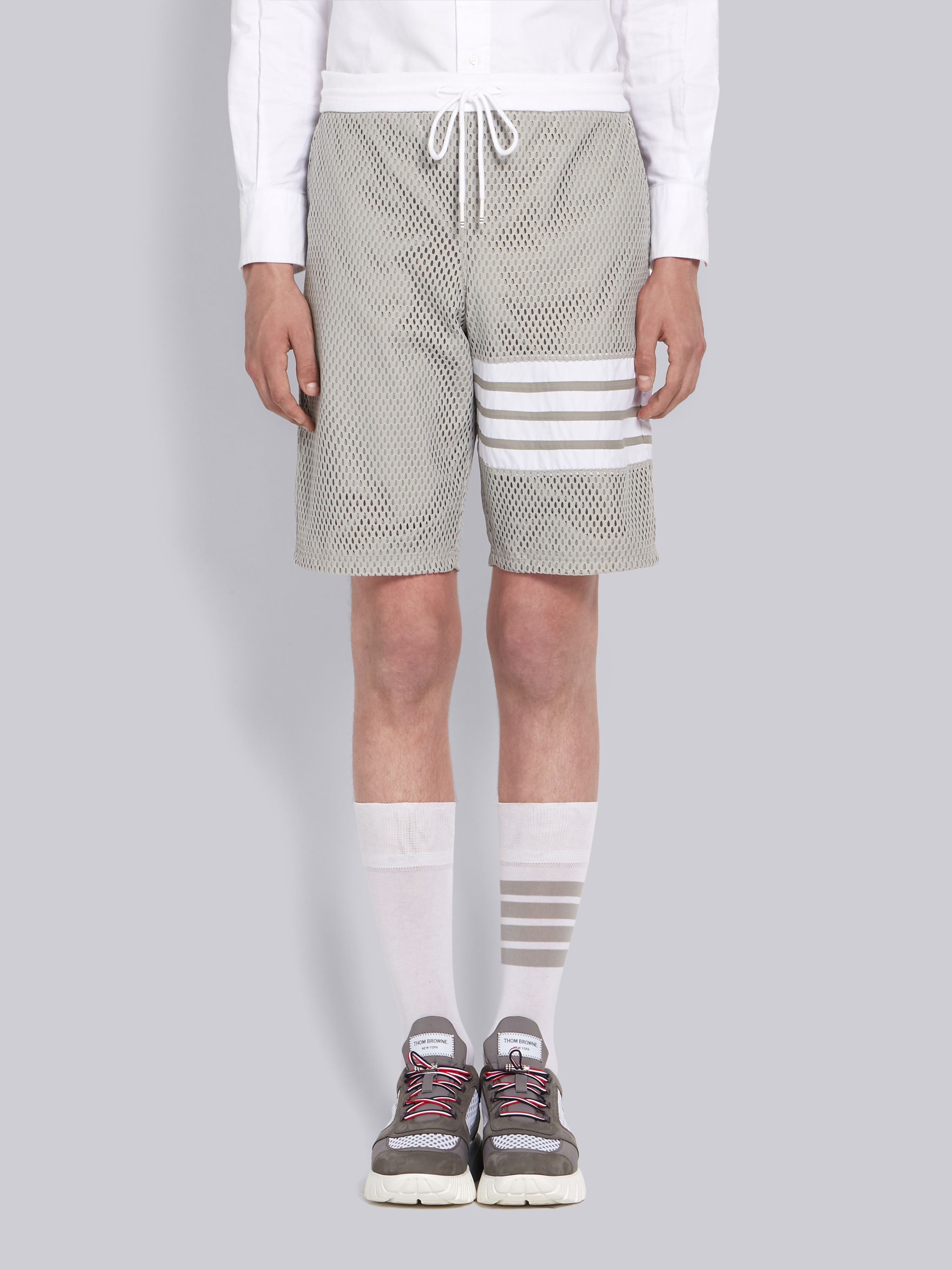 Light Grey Athletic Mesh Track Shorts - 1