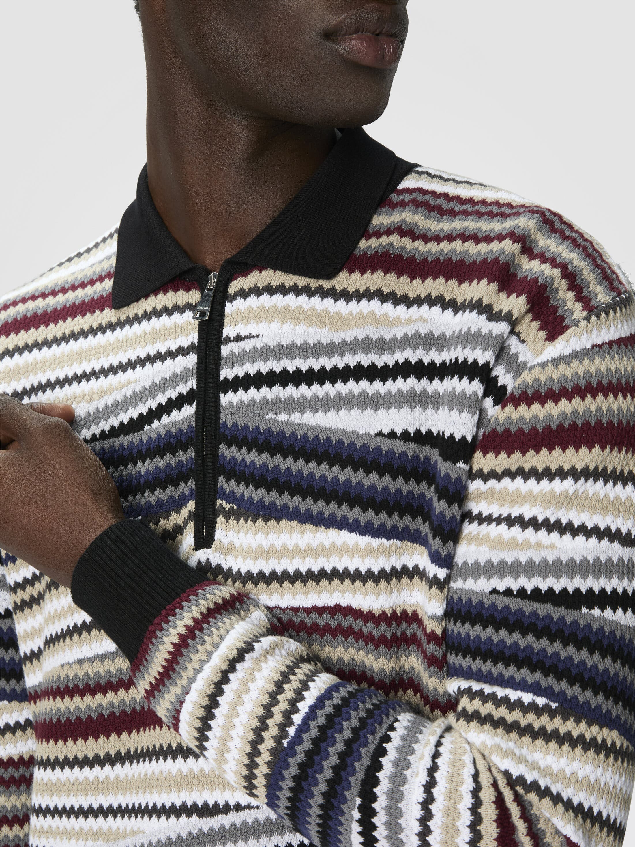Missoni Long Sleeve Polo With Zip And Striped Zigzag Pattern in Multicoloured at Nordstrom - 4