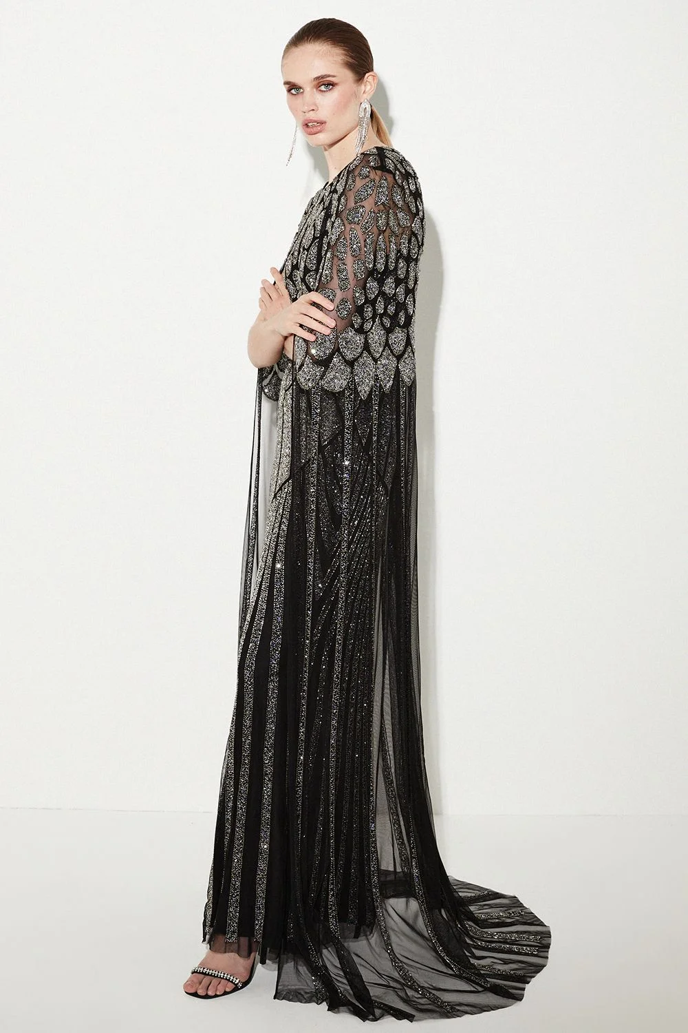 Premium Embellished Caped Maxi Dress - 1