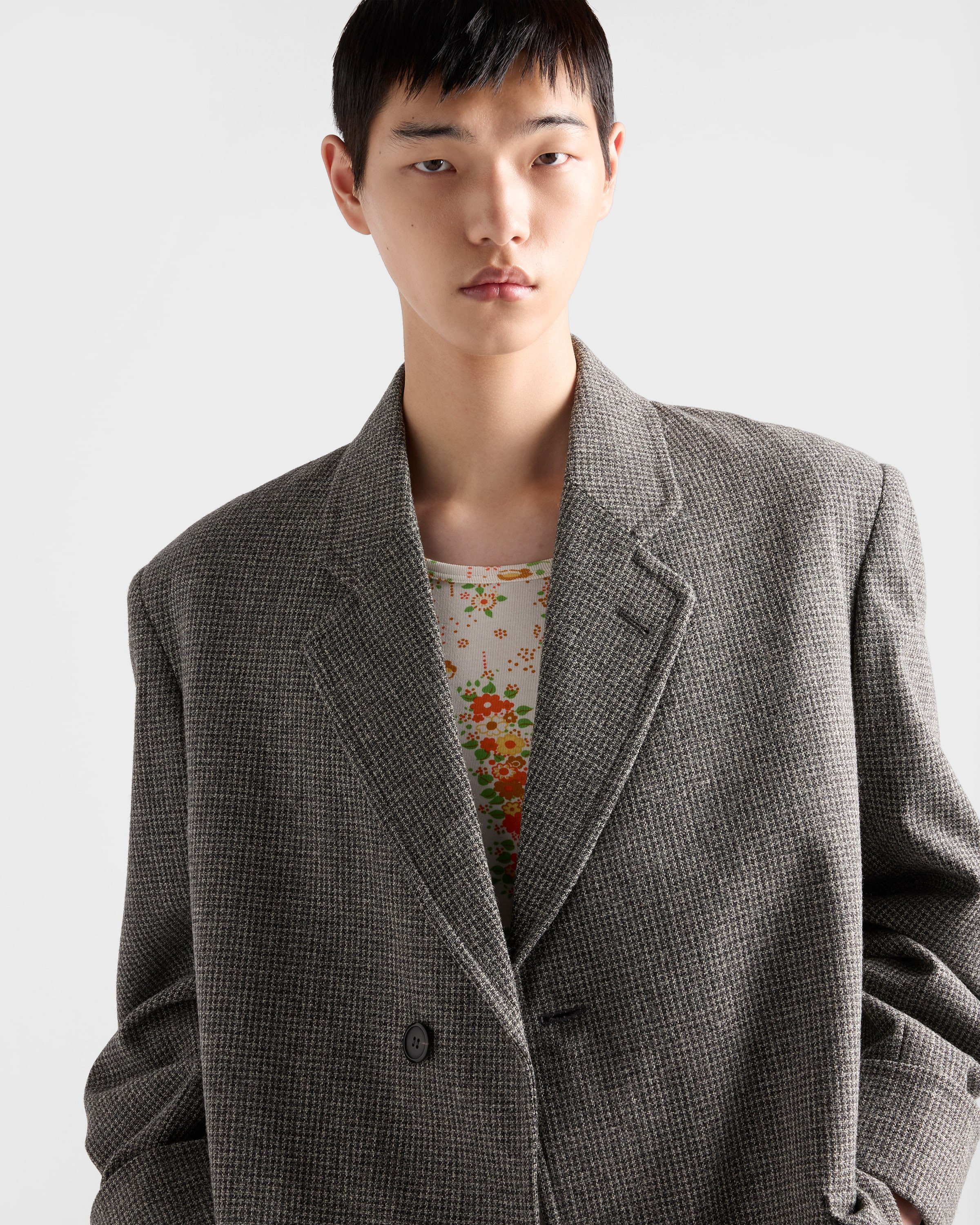 Single-breasted houndstooth check wool coat - 4