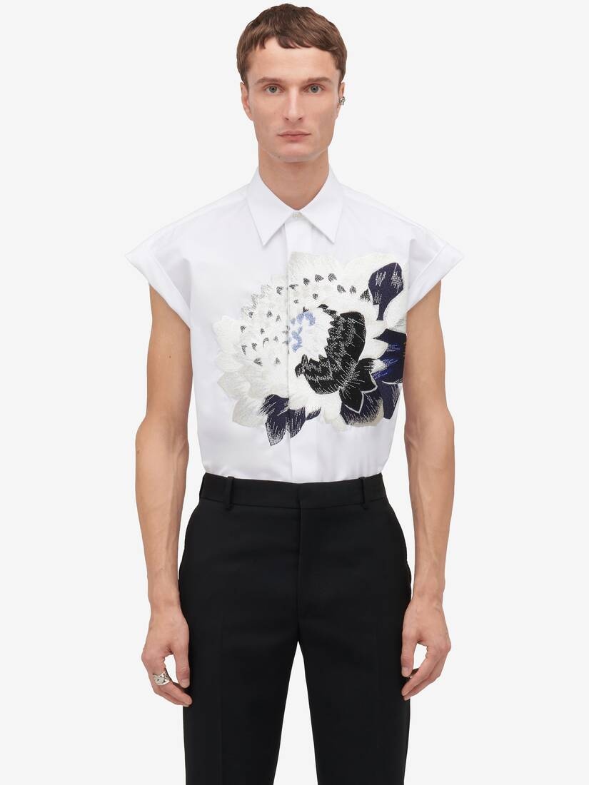 Men's Dutch Flower Sleeveless Shirt in Optic White - 5