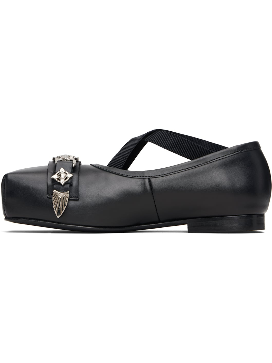 Black Leather Ballerina Flats - 3