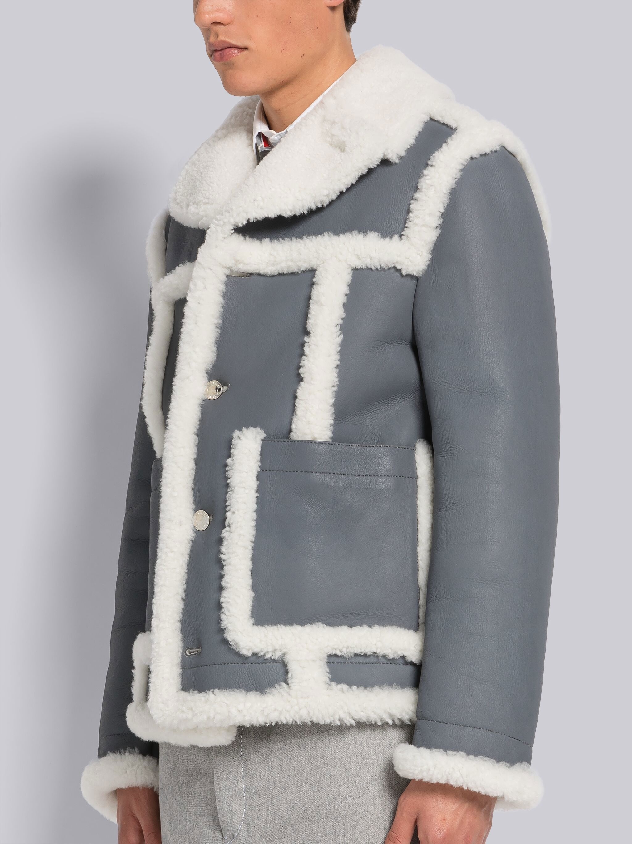DYED SHEARLING ROUNDED PATCH POCKET JACKET - 2