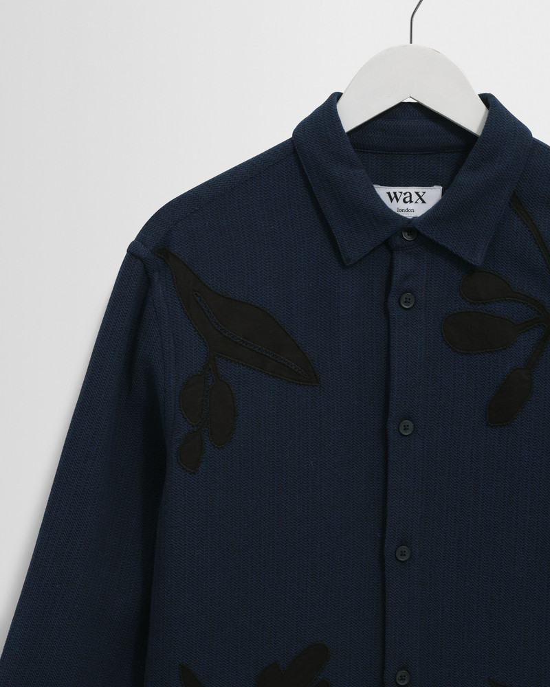 Halcomb - Navy Herringbone Cotton Applique Shirt 7