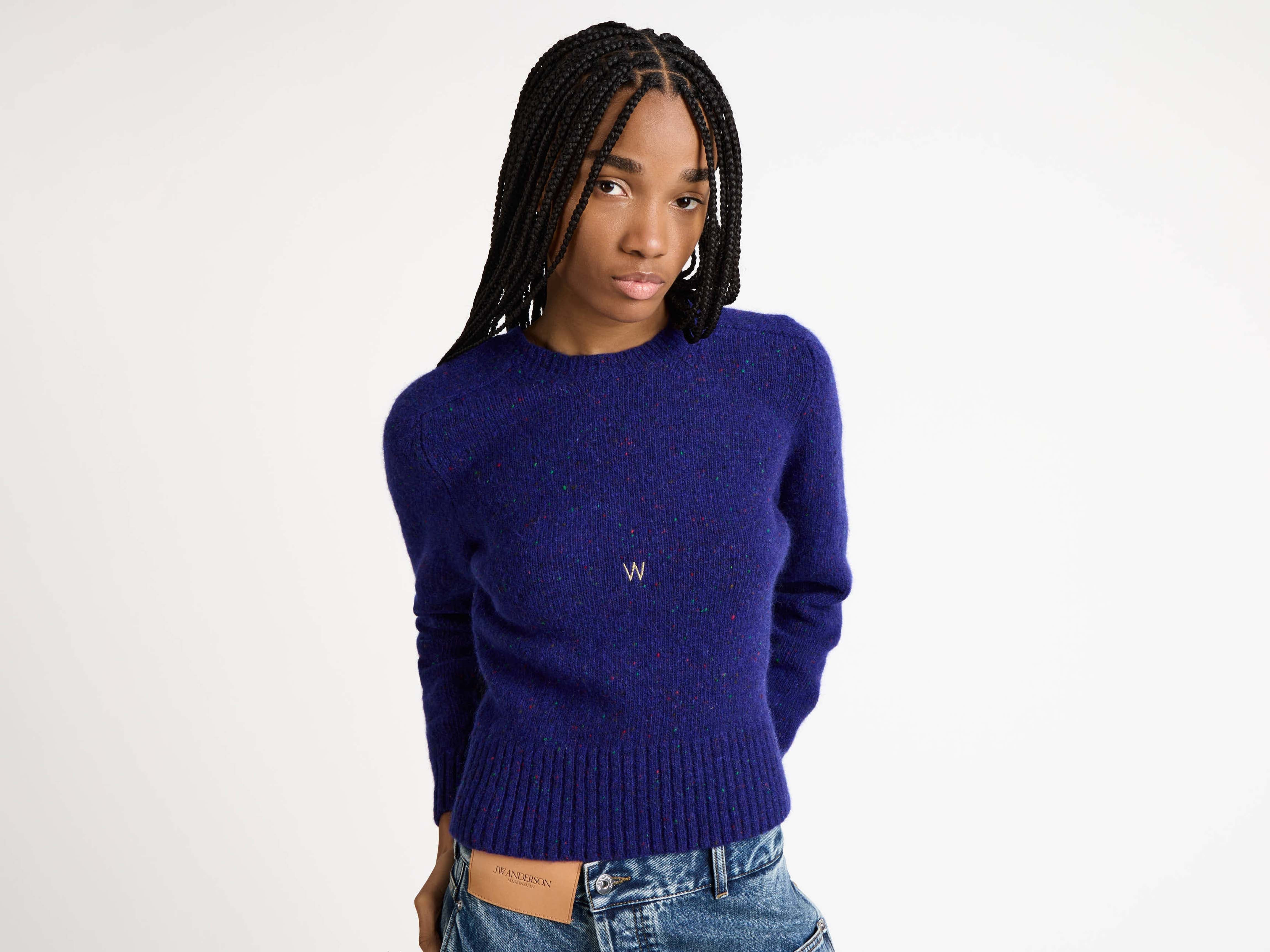EMBROIDERED CREW NECK JUMPER IN VIOLET - 5