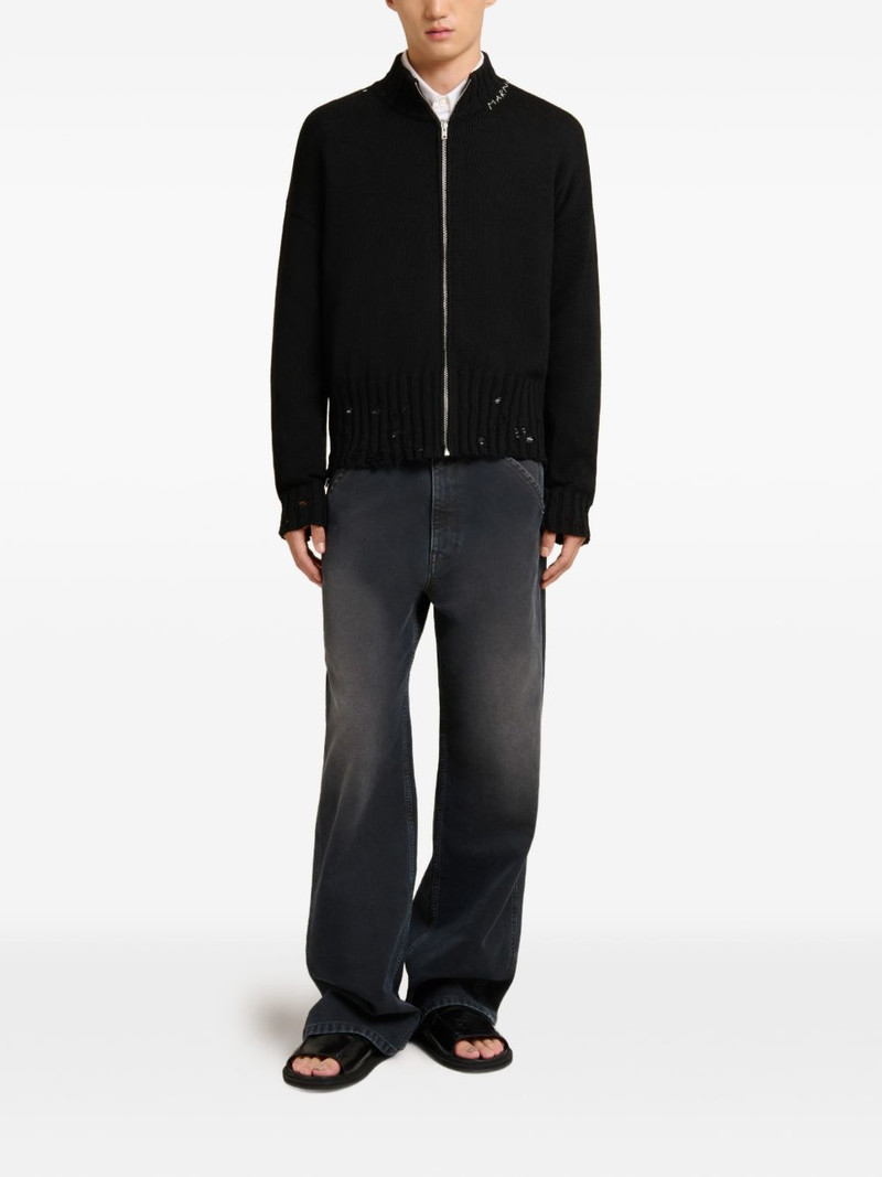 Marni zip-up distressed cardigan outlook
