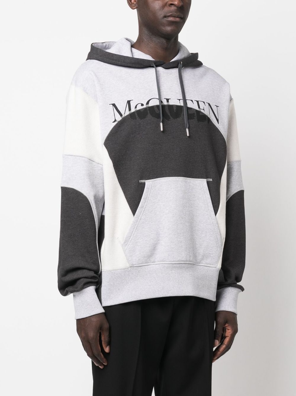 logo-print panelled hoodie - 3