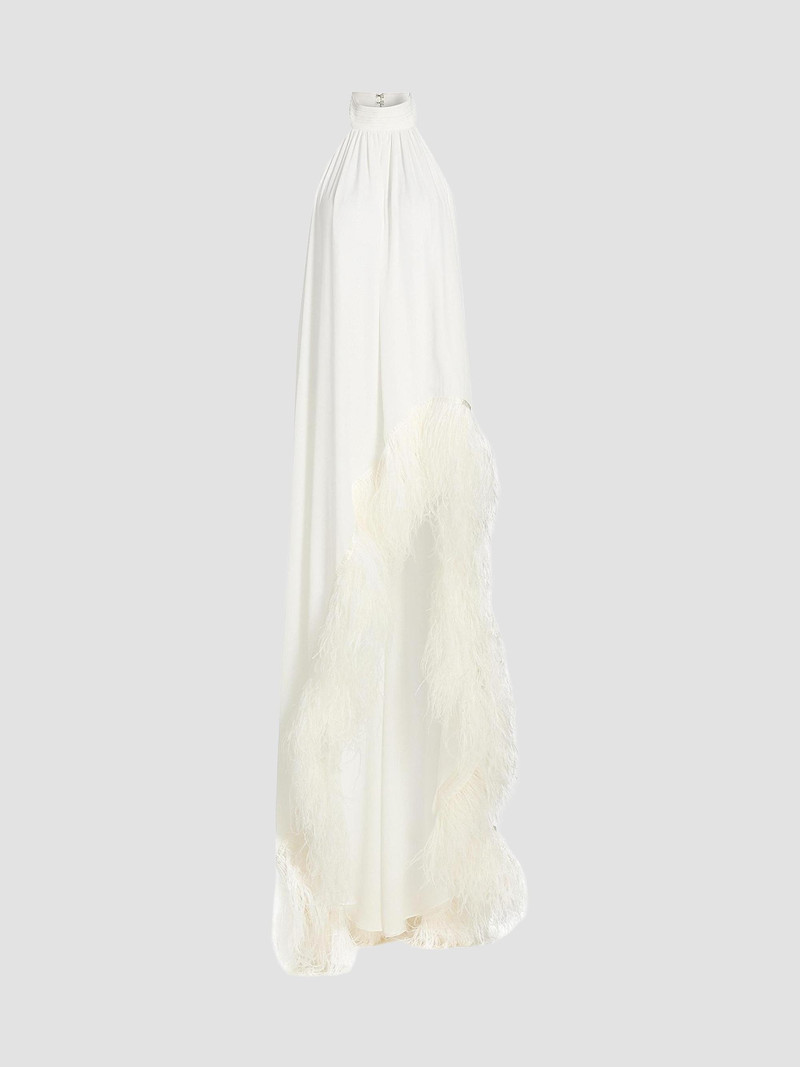 Women's Madeline Feather-Trim Halterneck Gown - White 1