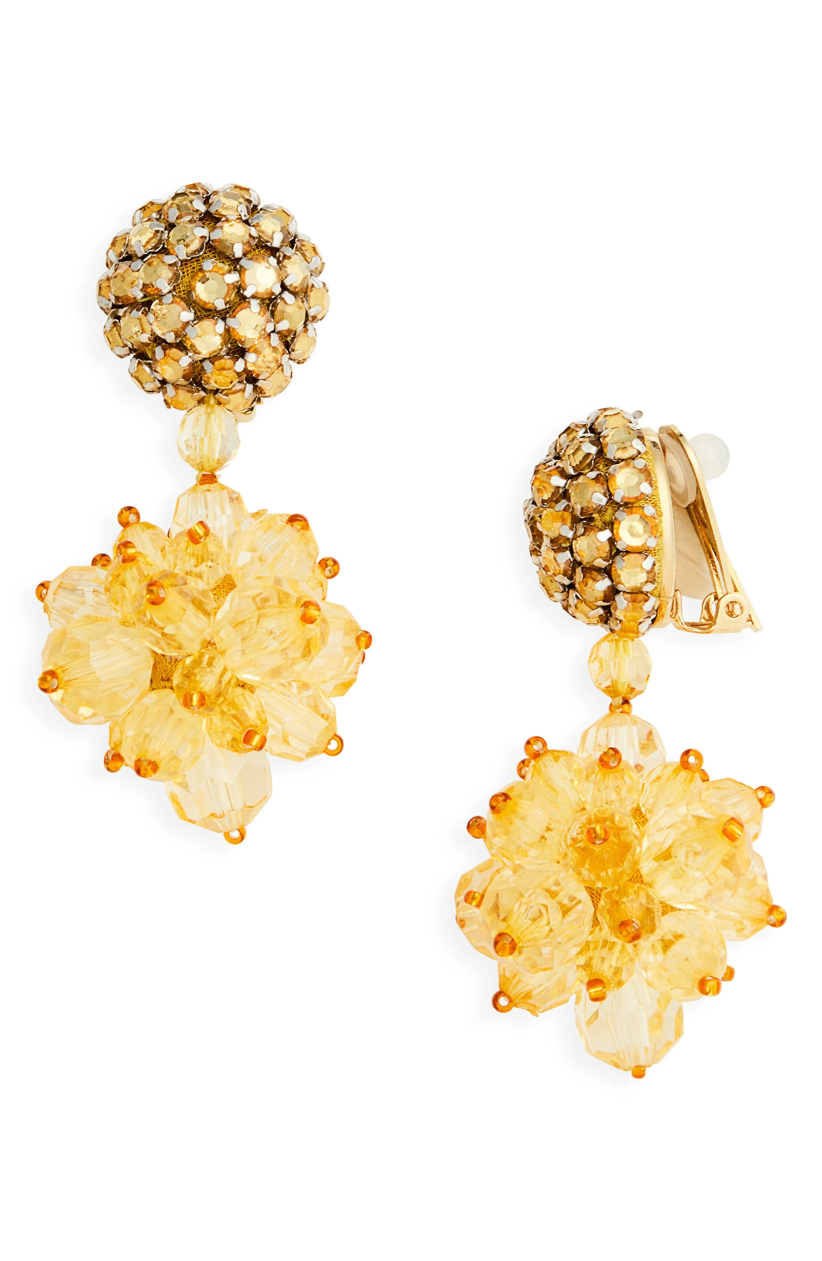 Oscar de la Renta Beaded Pompom Drop Clip-On Earrings in Topaz at Nordstrom - 1
