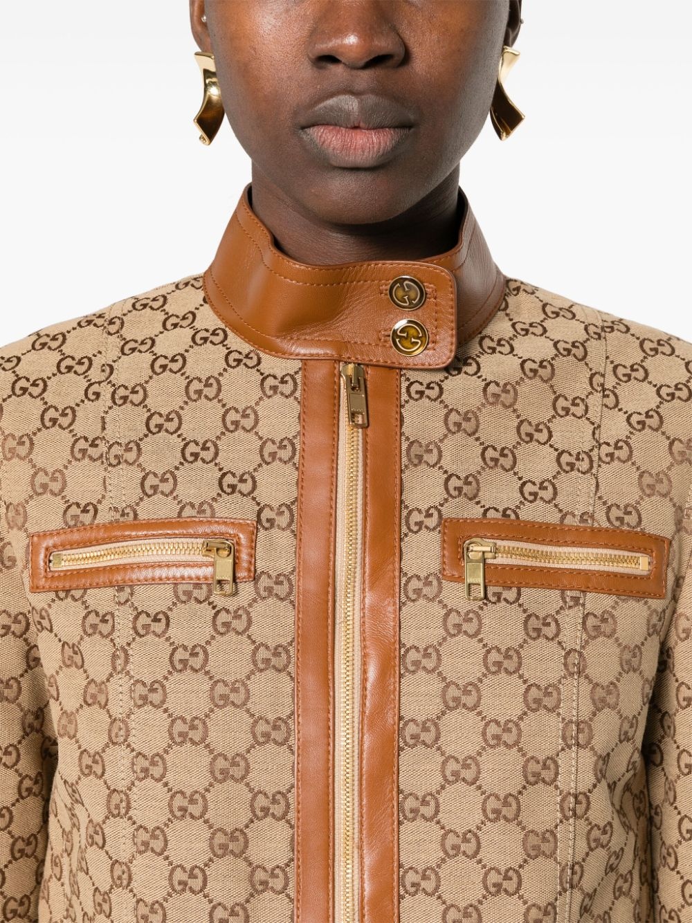 GG-canvas leather-trim jacket - 5