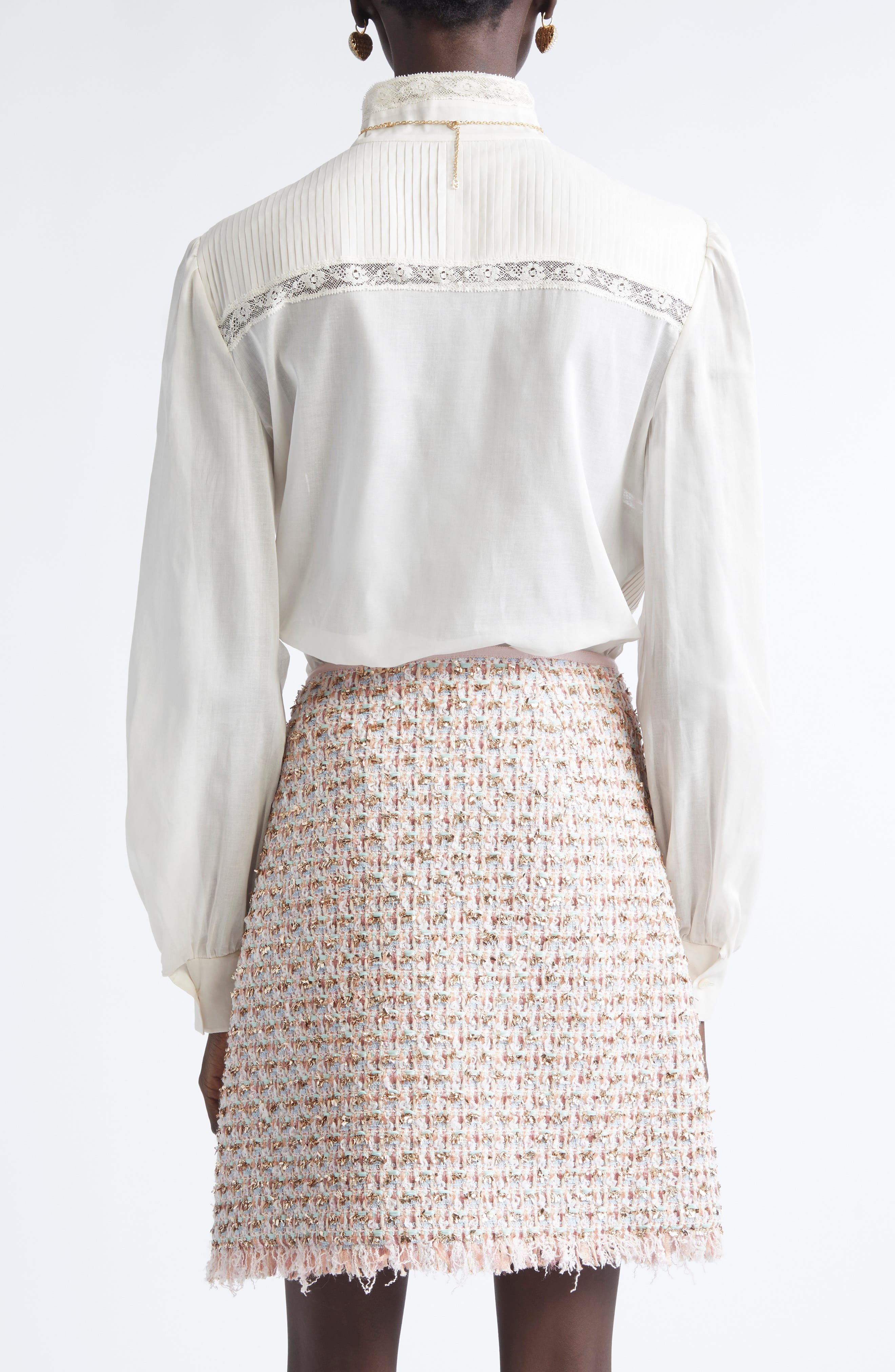 Valentino Garavani Lace Inset Silk Organza Shirt in Sand at Nordstrom - 3