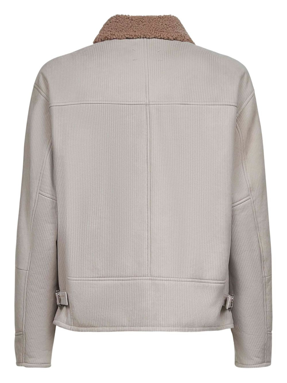 shearling striped-leather jacket - 2