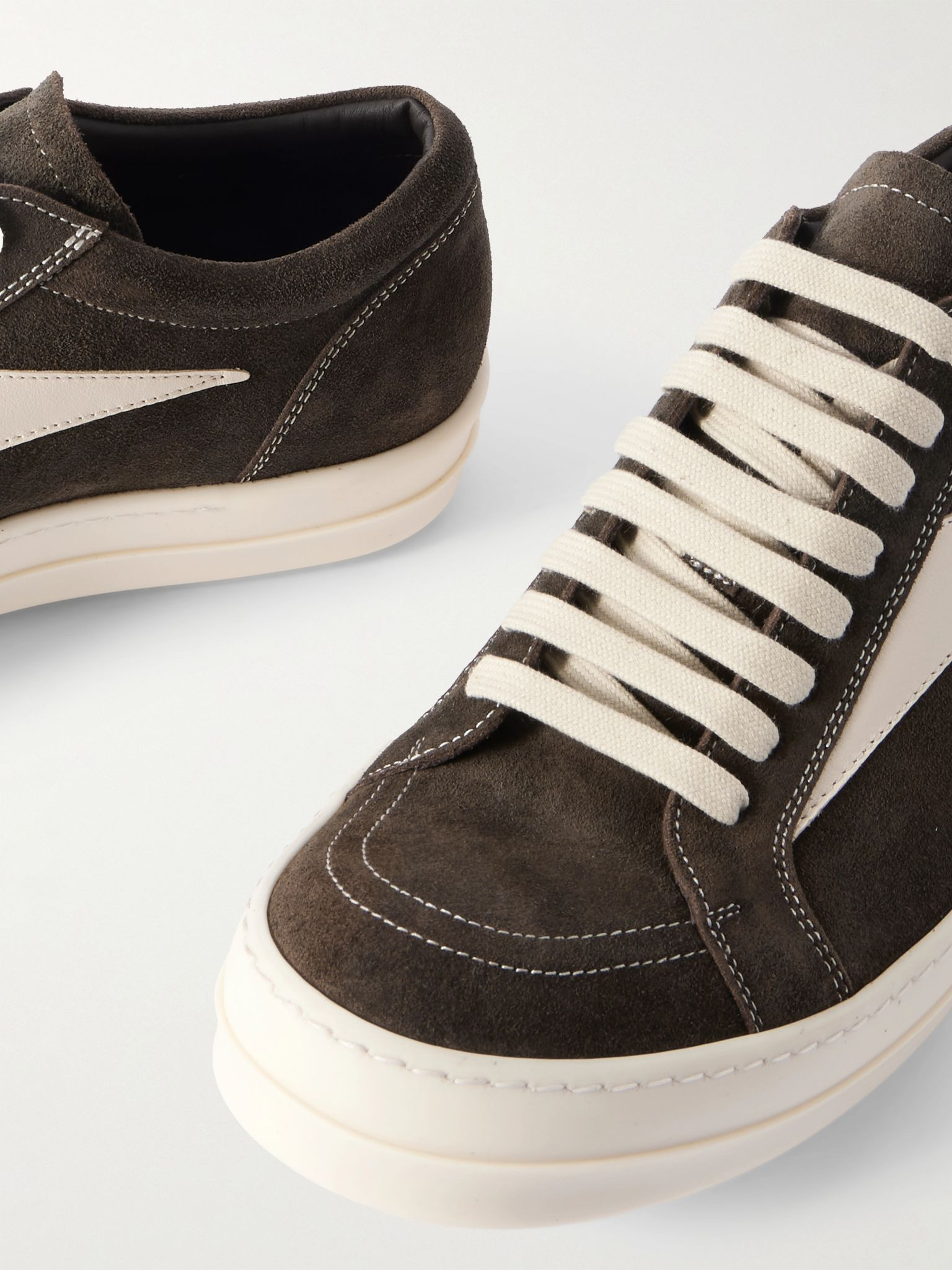 Vintage Leather-Trimmed Suede Sneakers Brown - 5