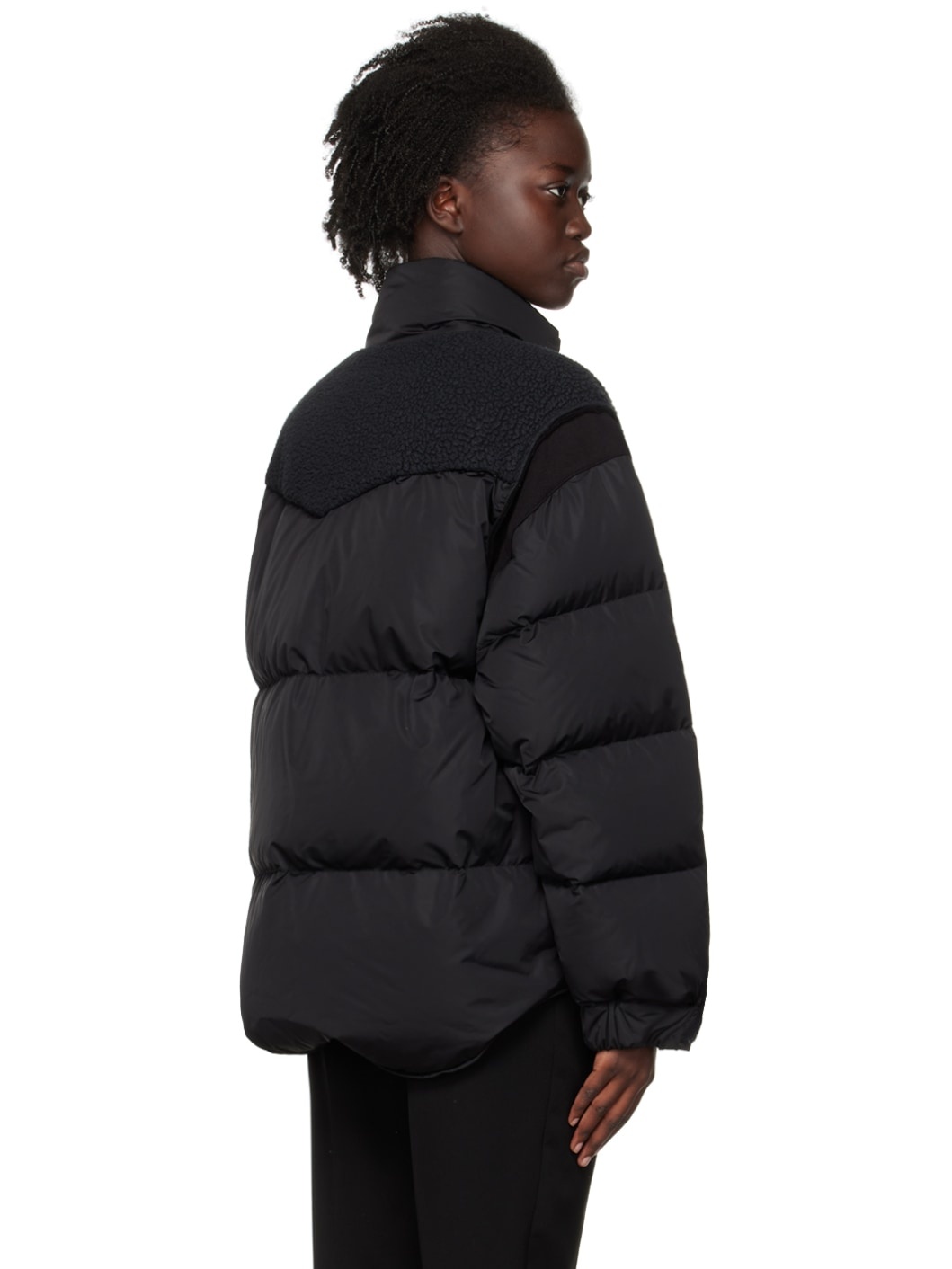 Black Paneled Faux-Fur Down Jacket - 3