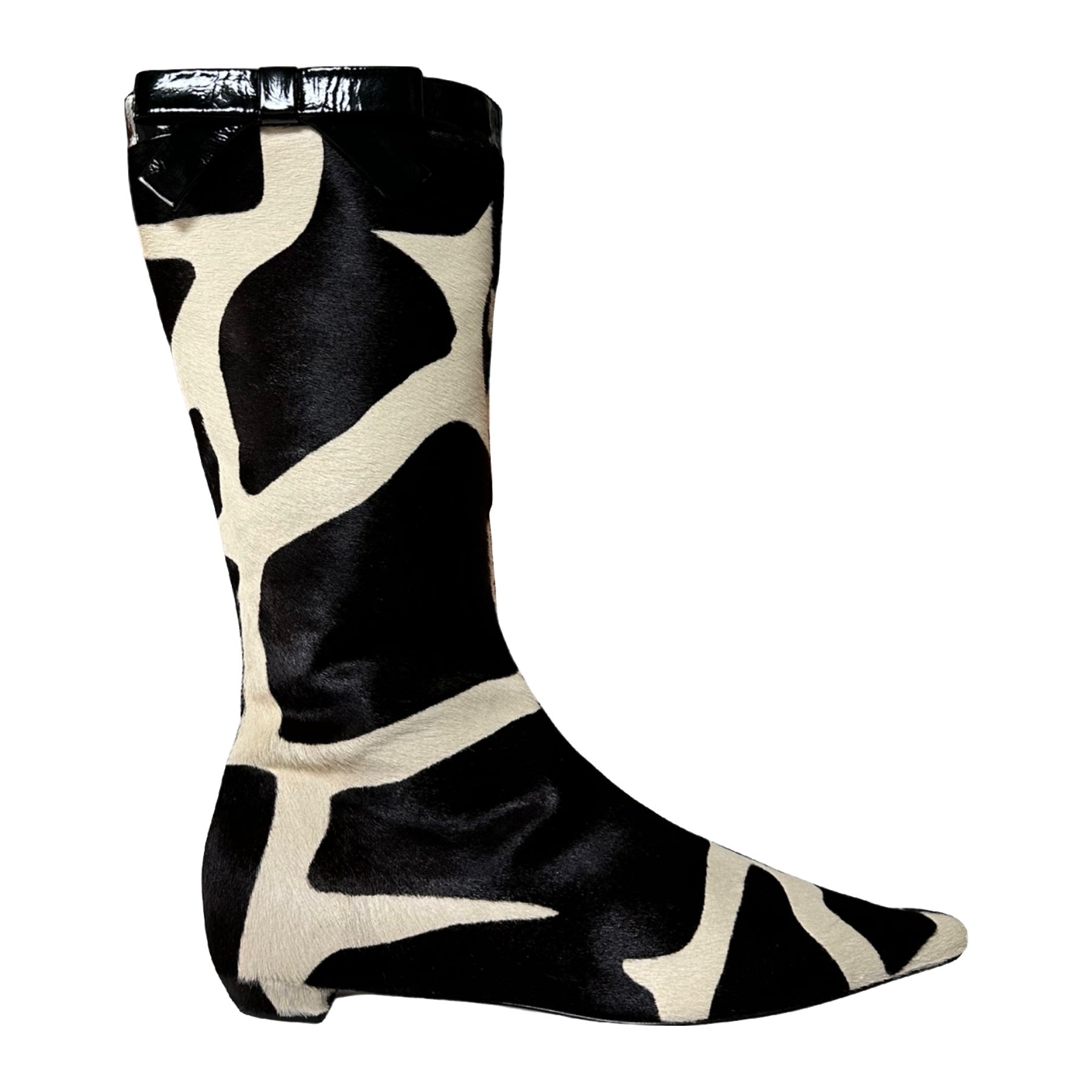 PRADA Giraffe Print Unborn Calf Leather Ribbon Knee Boots - 4