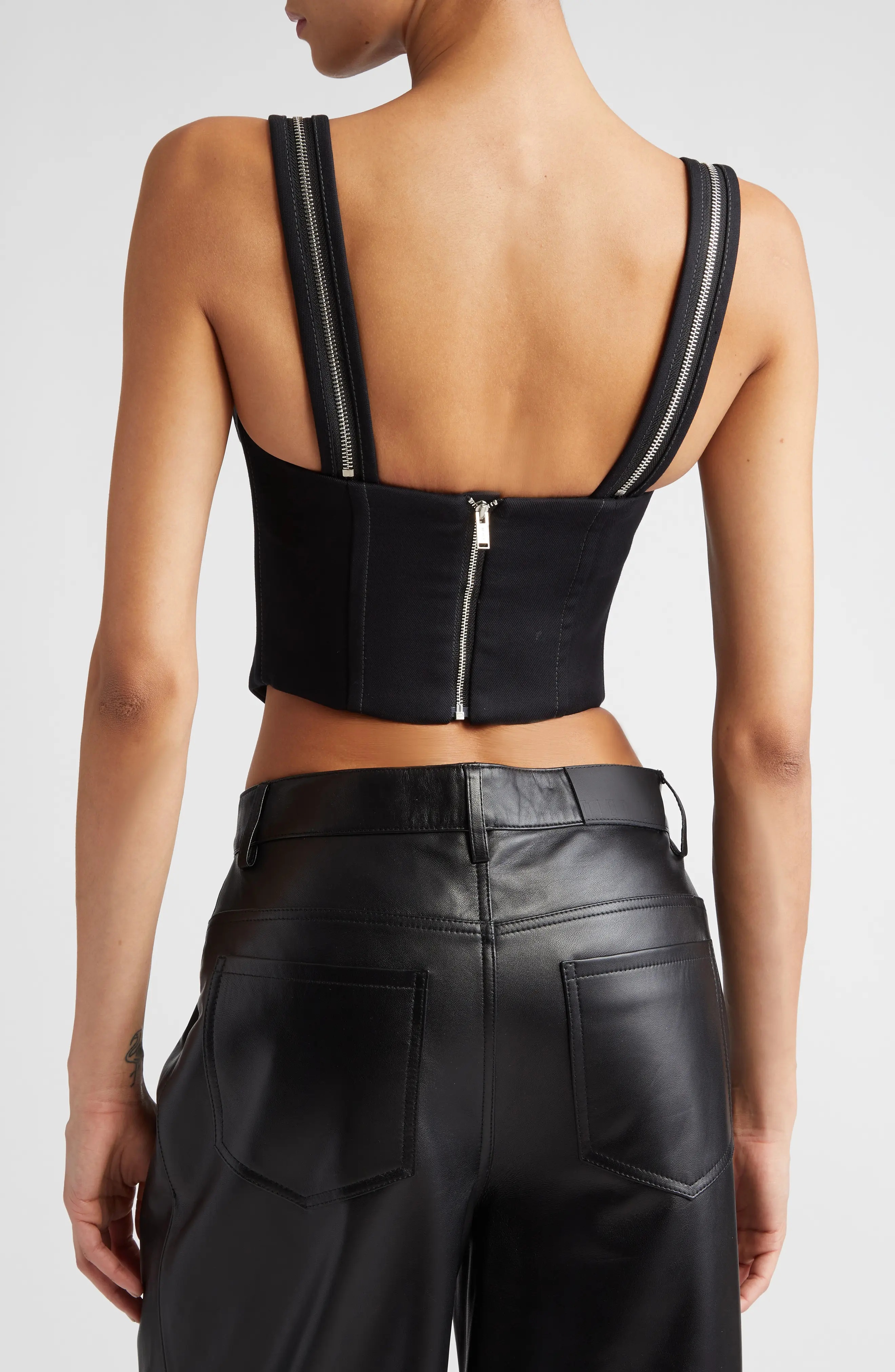 Zip Underwire Stretch Cotton Twill Corset Top - 3