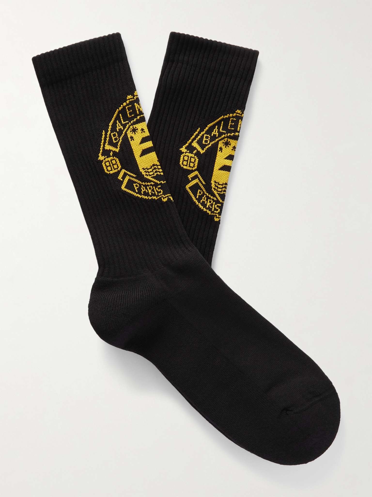 Logo-Intarsia Ribbed Strech Cotton-Blend Socks - 1