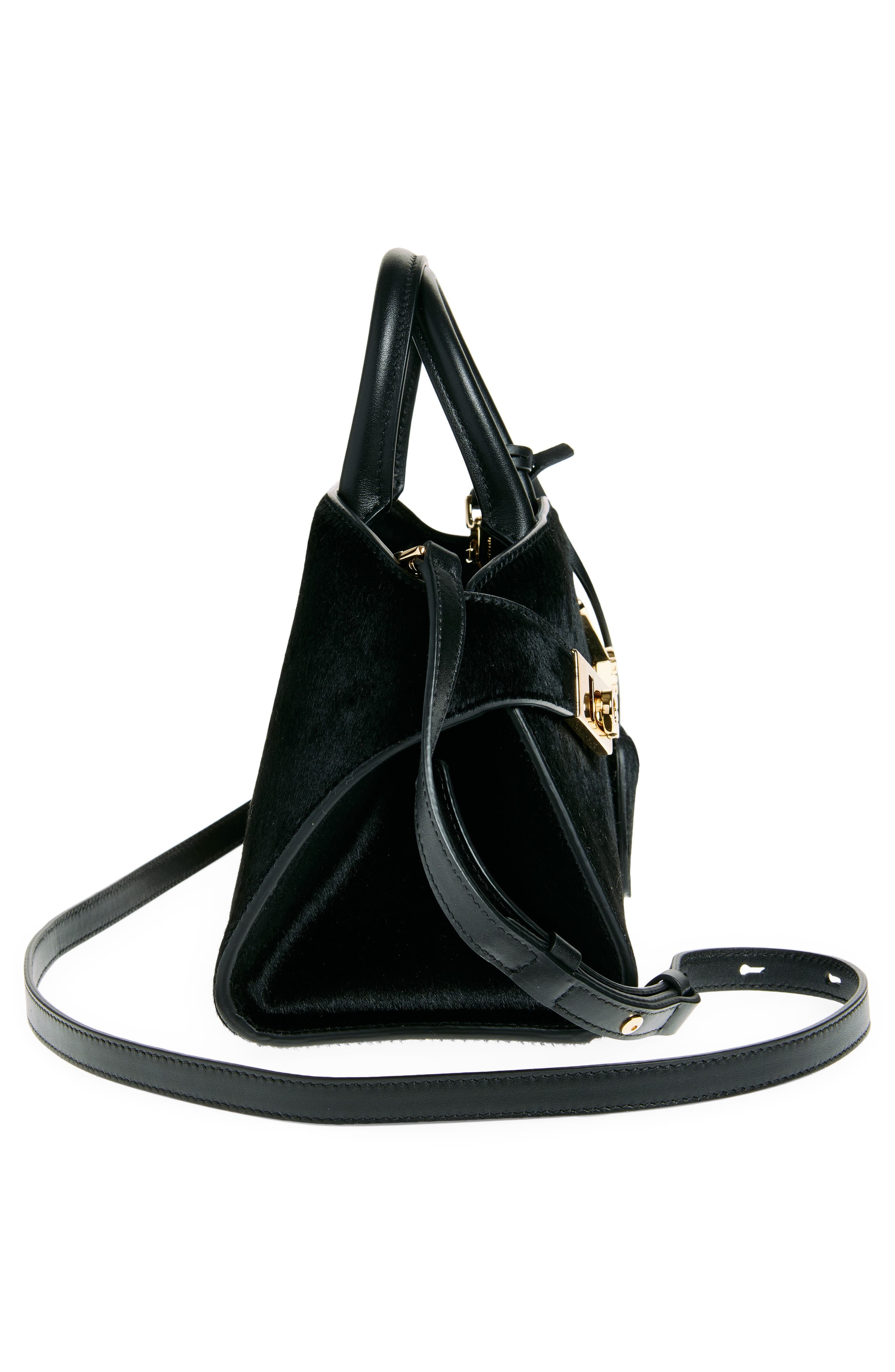 FERRAGAMO Mini Hug Genuine Calf Hair Top Handle Bag in Nero at Nordstrom - 4