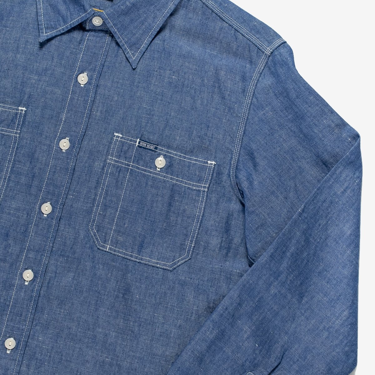 IHSH-222-IND 5oz Selvedge Cotton Linen Chambray Work Shirt - Indigo - 5