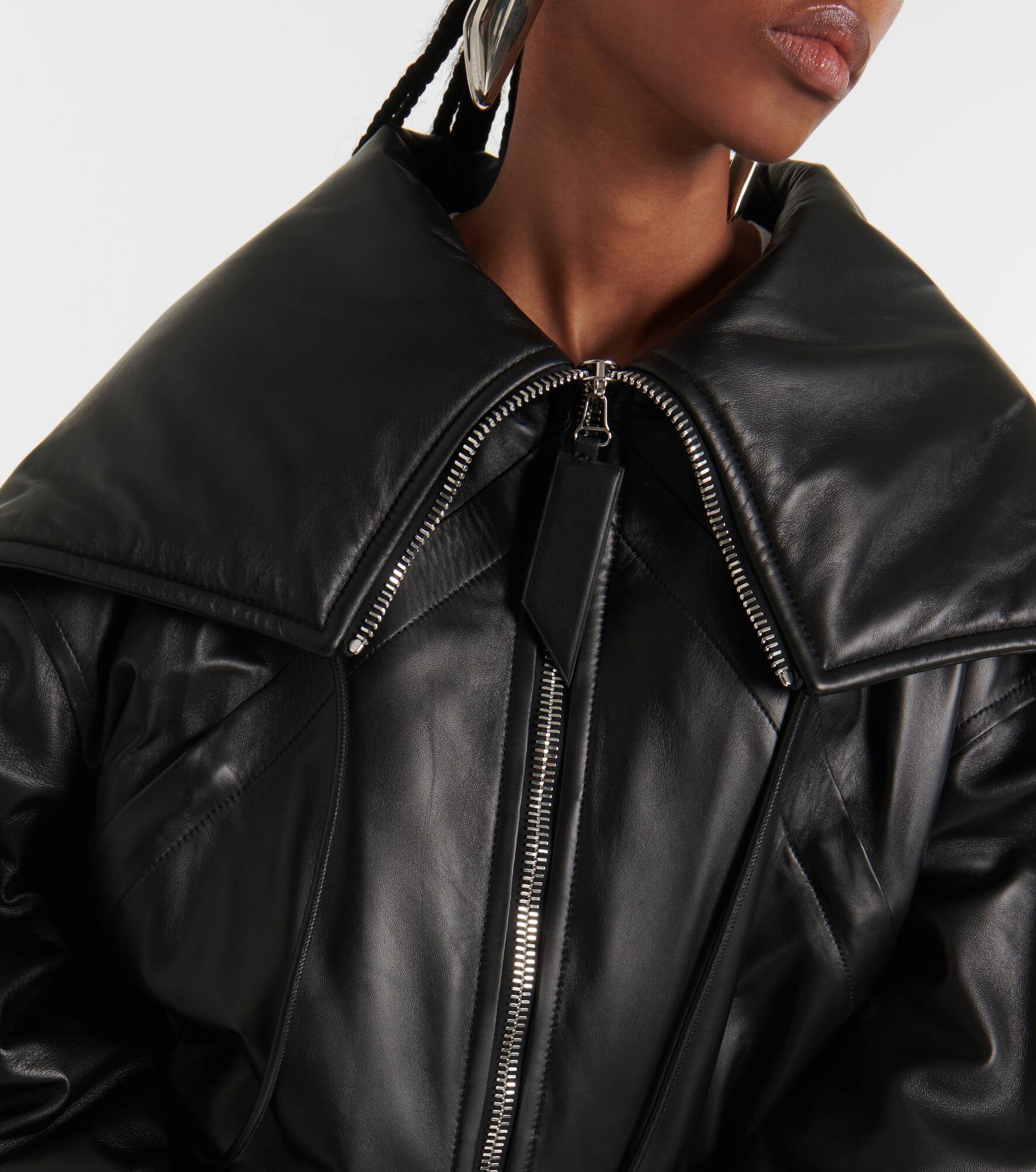 Oversized leather bomber jacket - 4