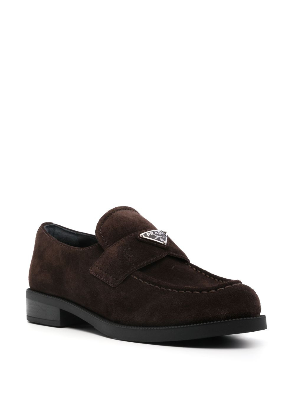 enamel triangle-logo suede loafers - 2