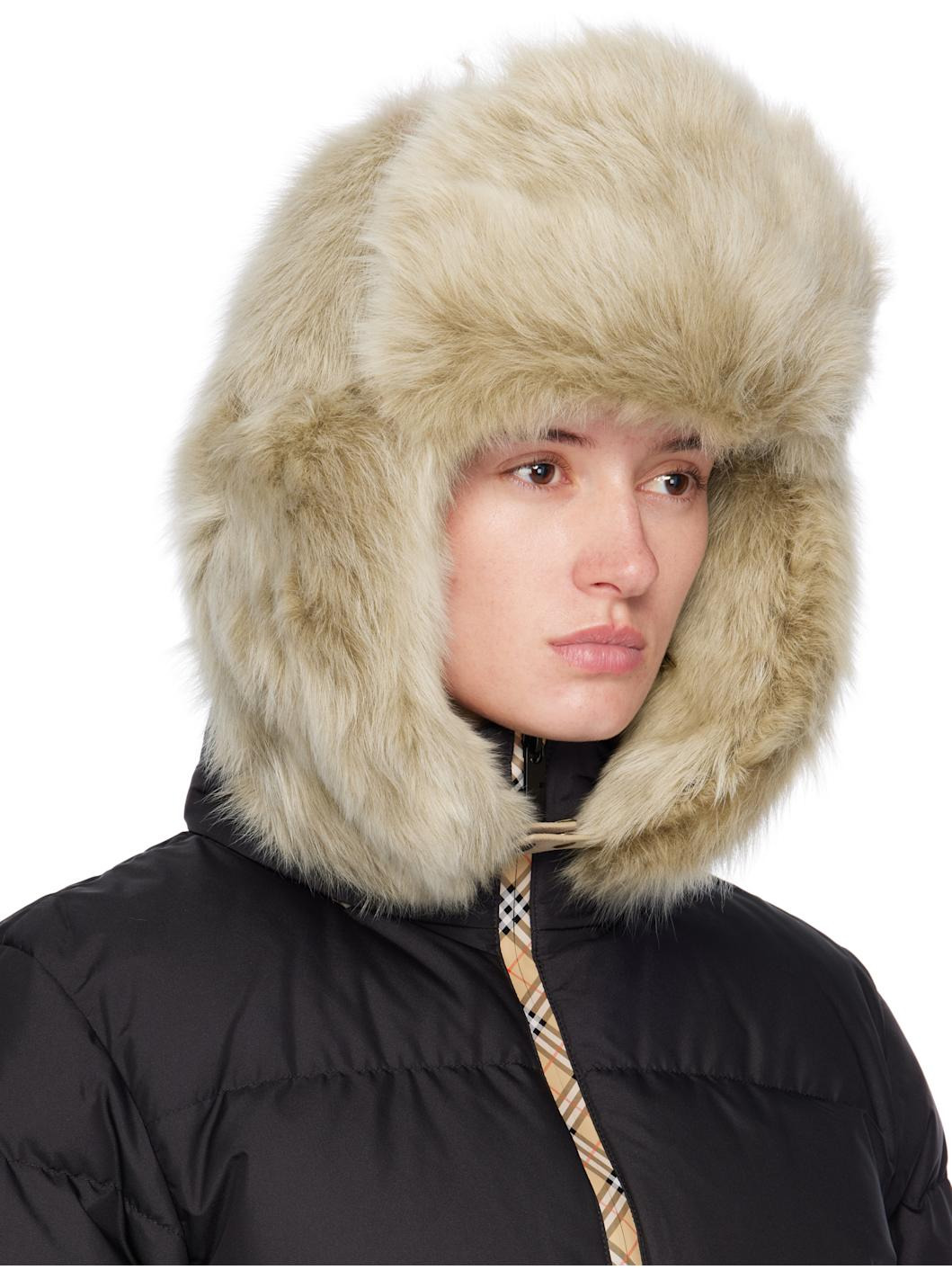 Beige Shearling Trapper Hat - 2