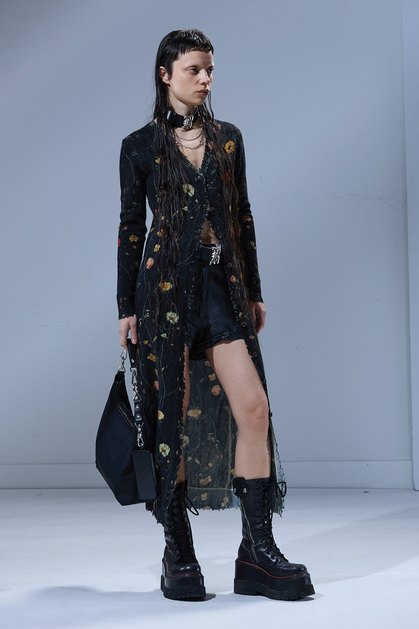 PRINTED SKINNY LONG CARDIGAN - 1