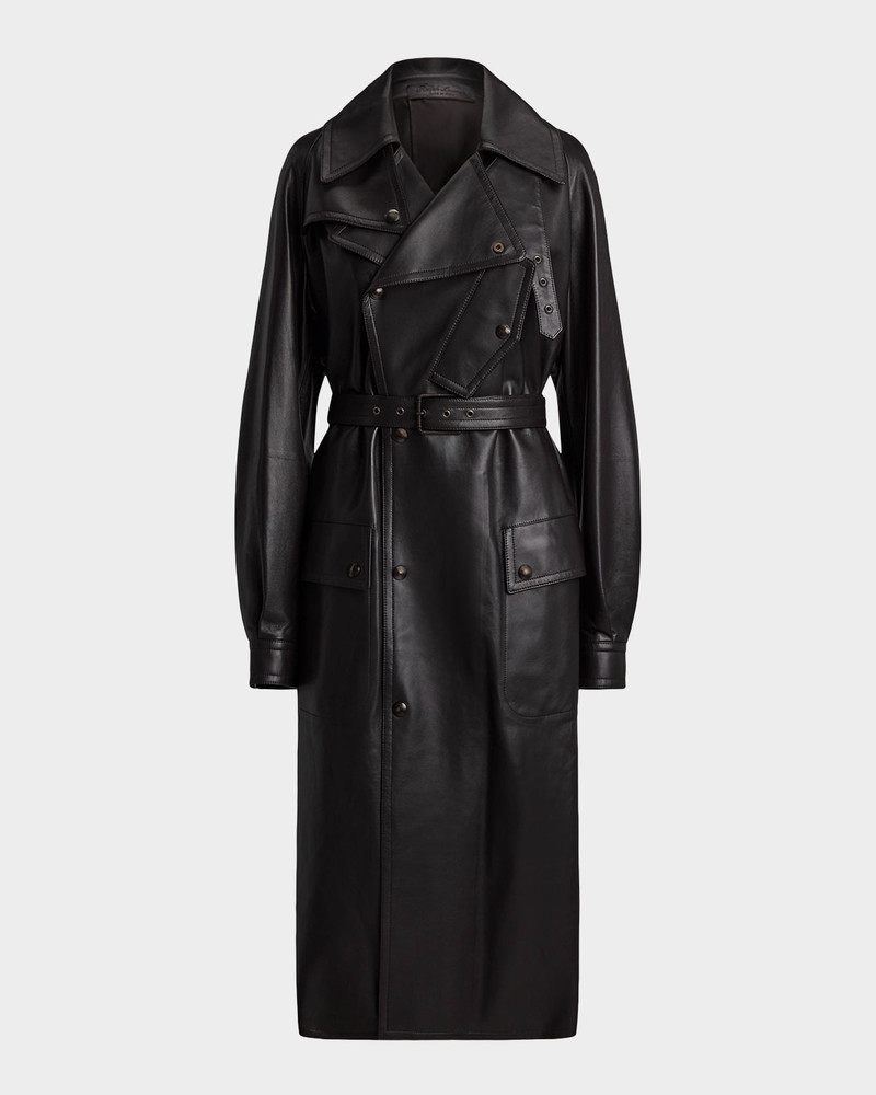 Soft Leather Belted Trench Jacket 1