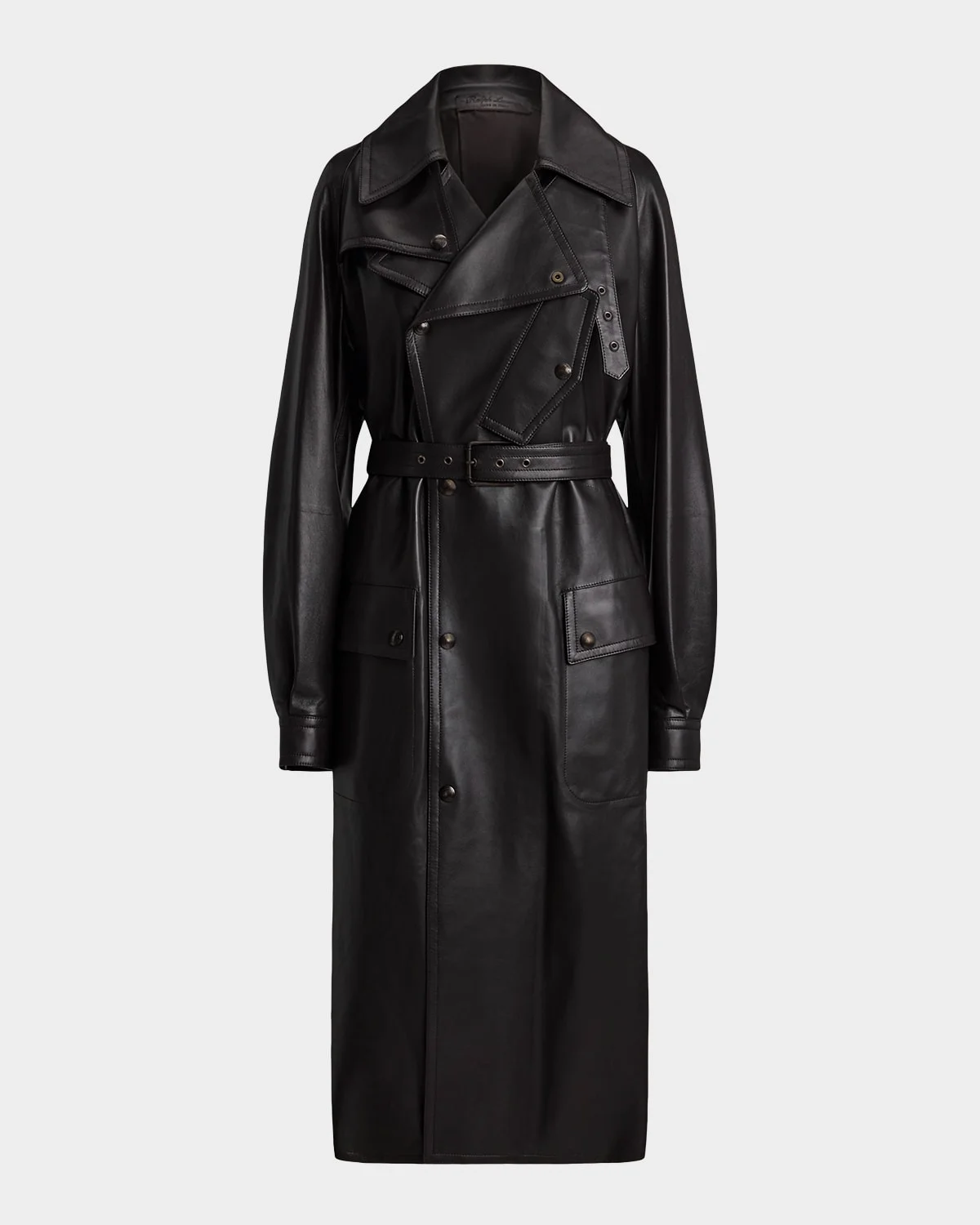 Soft Leather Belted Trench Jacket - 1
