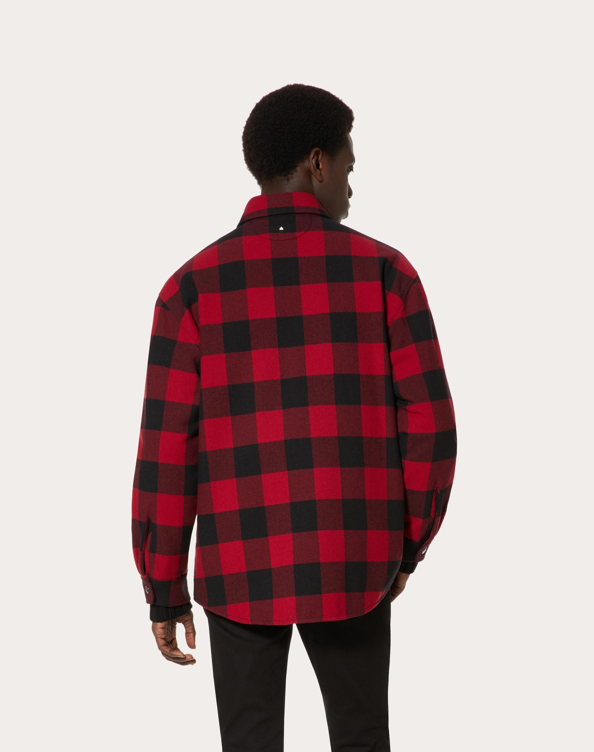 WOOL CHECK OVERSHIRT WITH VALENTINO EMBROIDERY - 4