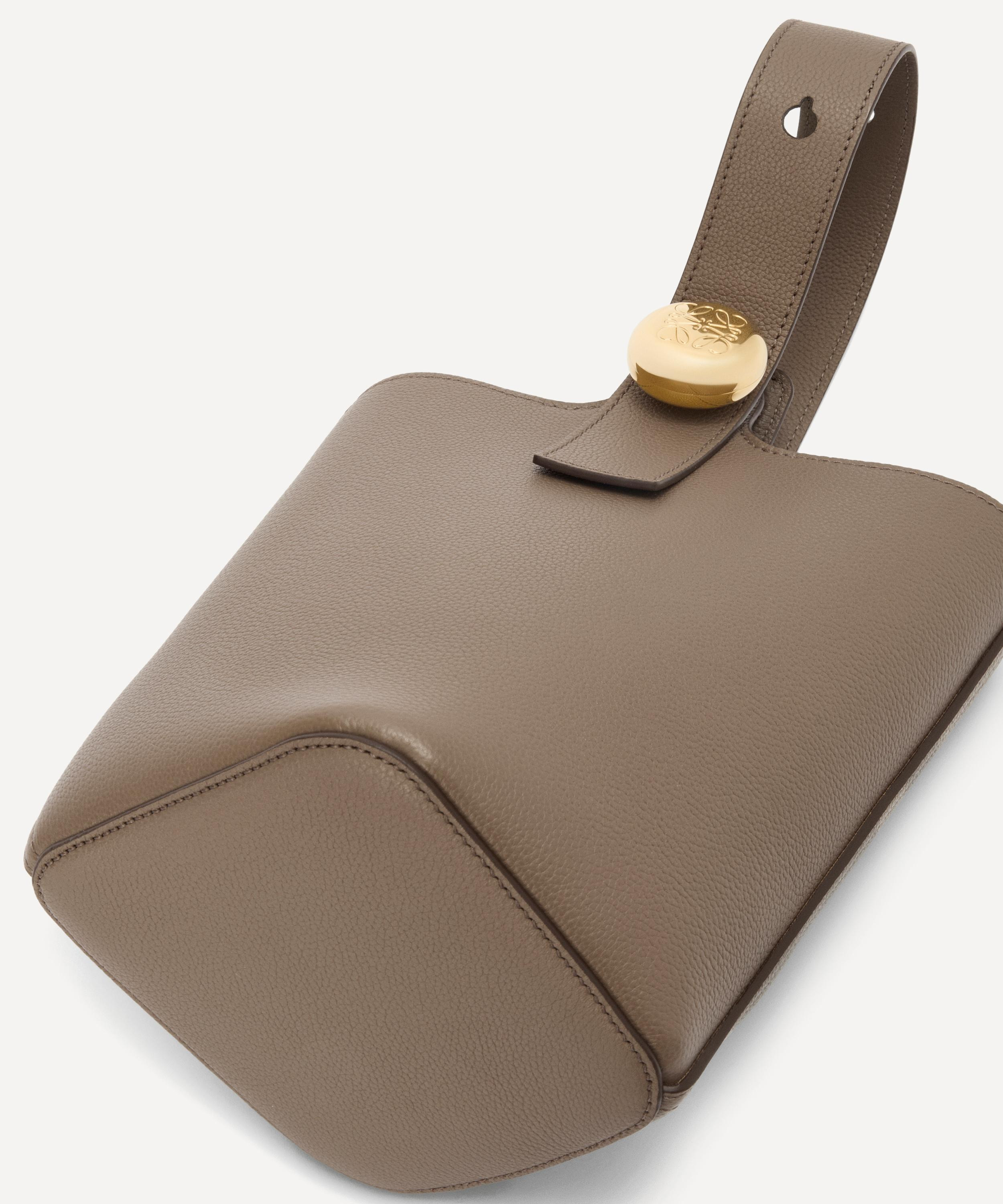 Mini Pebble Taupe Leather Bucket Bag - 8