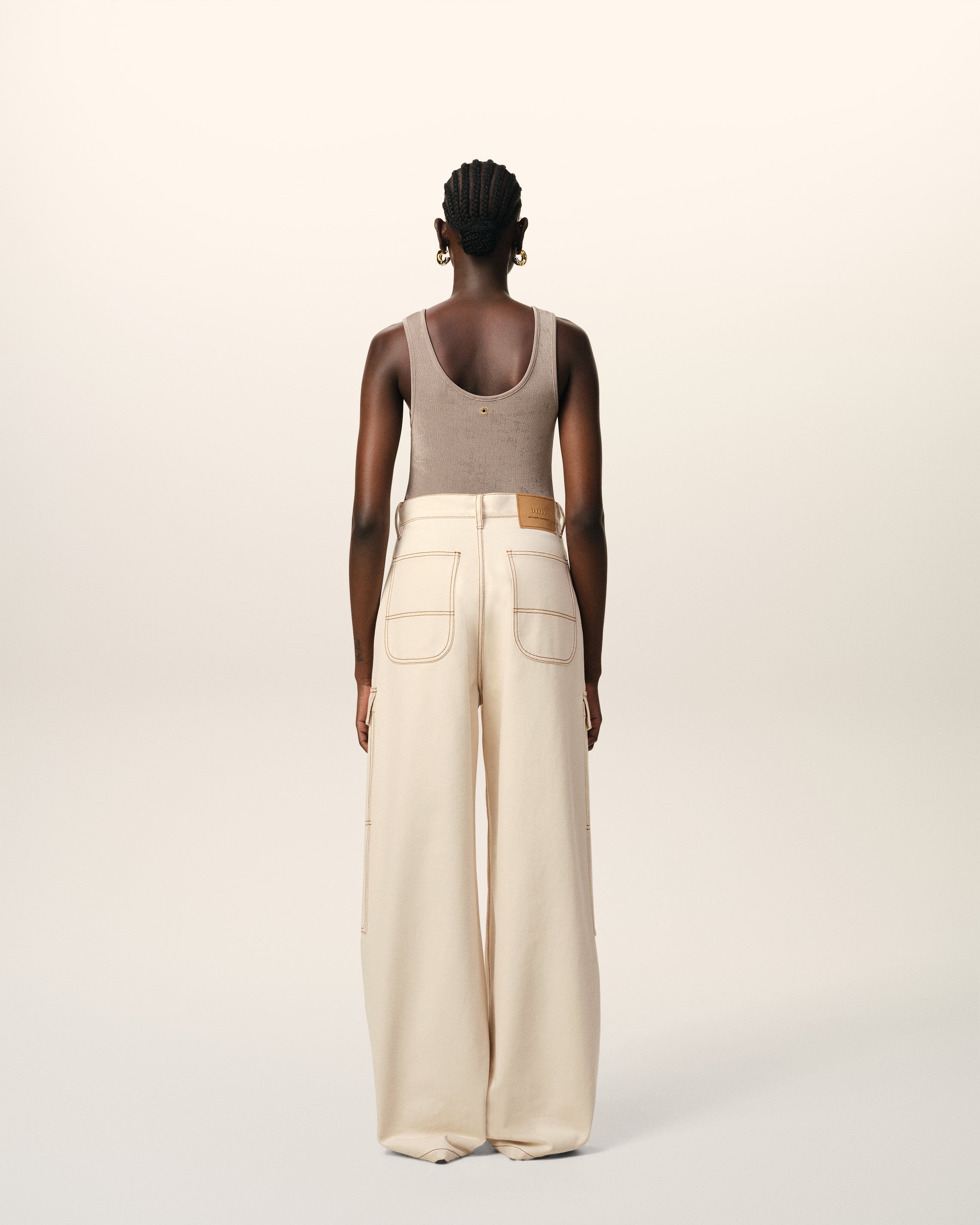 BEIGE COTTON CARGO WIDE FIT JEANS - 4