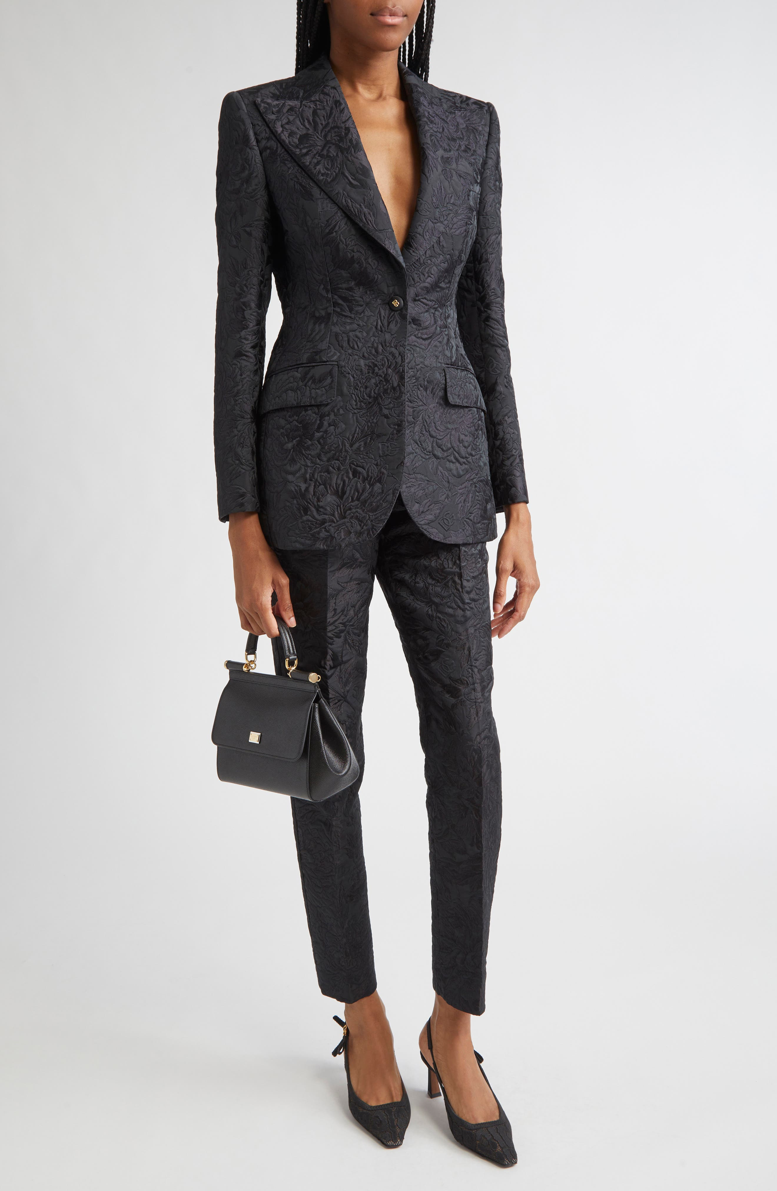 Dolce&Gabbana One-Button Floral Brocade Blazer in N0000 Nero at Nordstrom - 2