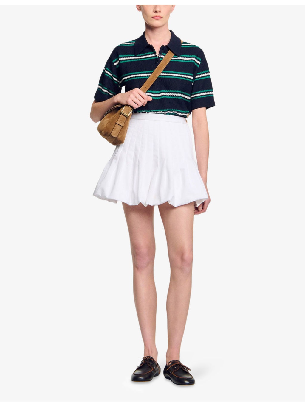 Pleated Bubble-Hem Cotton Mini Skirt - 2